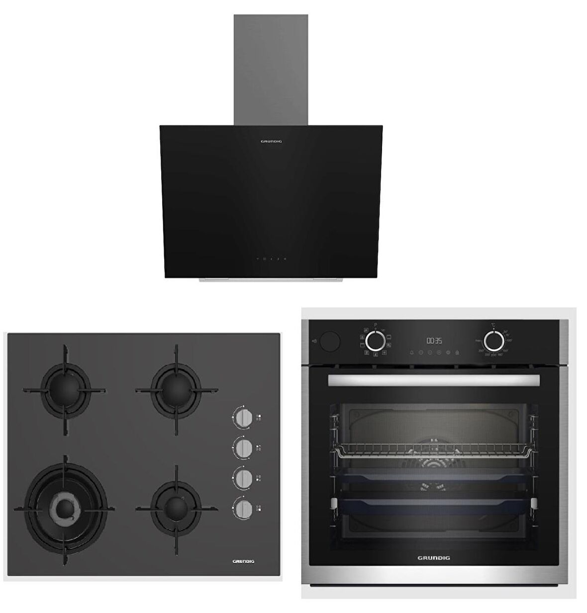 Grundig GEBD 12302 B - GDSP 2474 BB - GIGL 622410 Siyah Ankastre Set