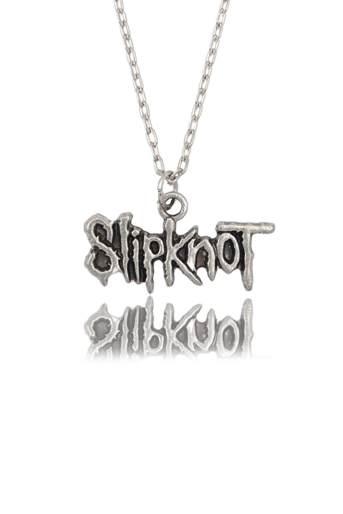 Slipknot Erkek Kadın Kolye Antik Gümüş Kaplama - 60 cm Düz Zincir