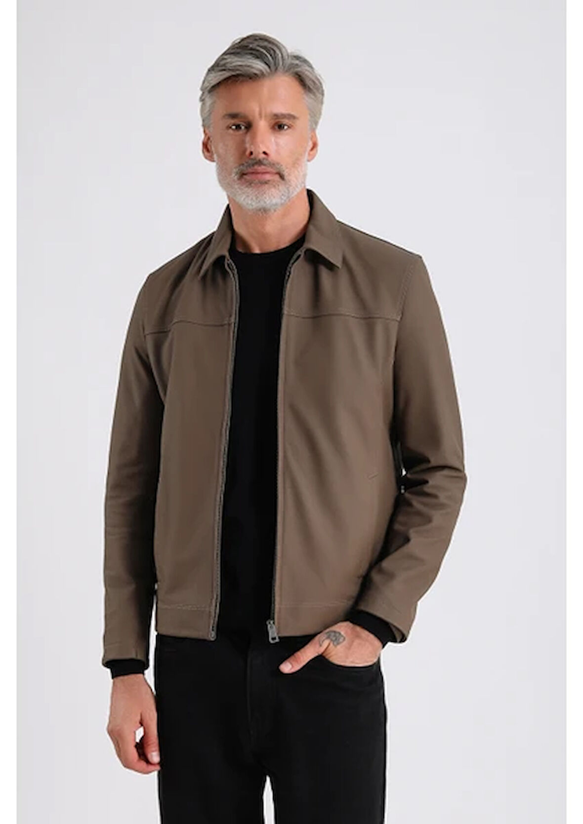 Pirlo Erkek Gömlek Yaka Deri Mont