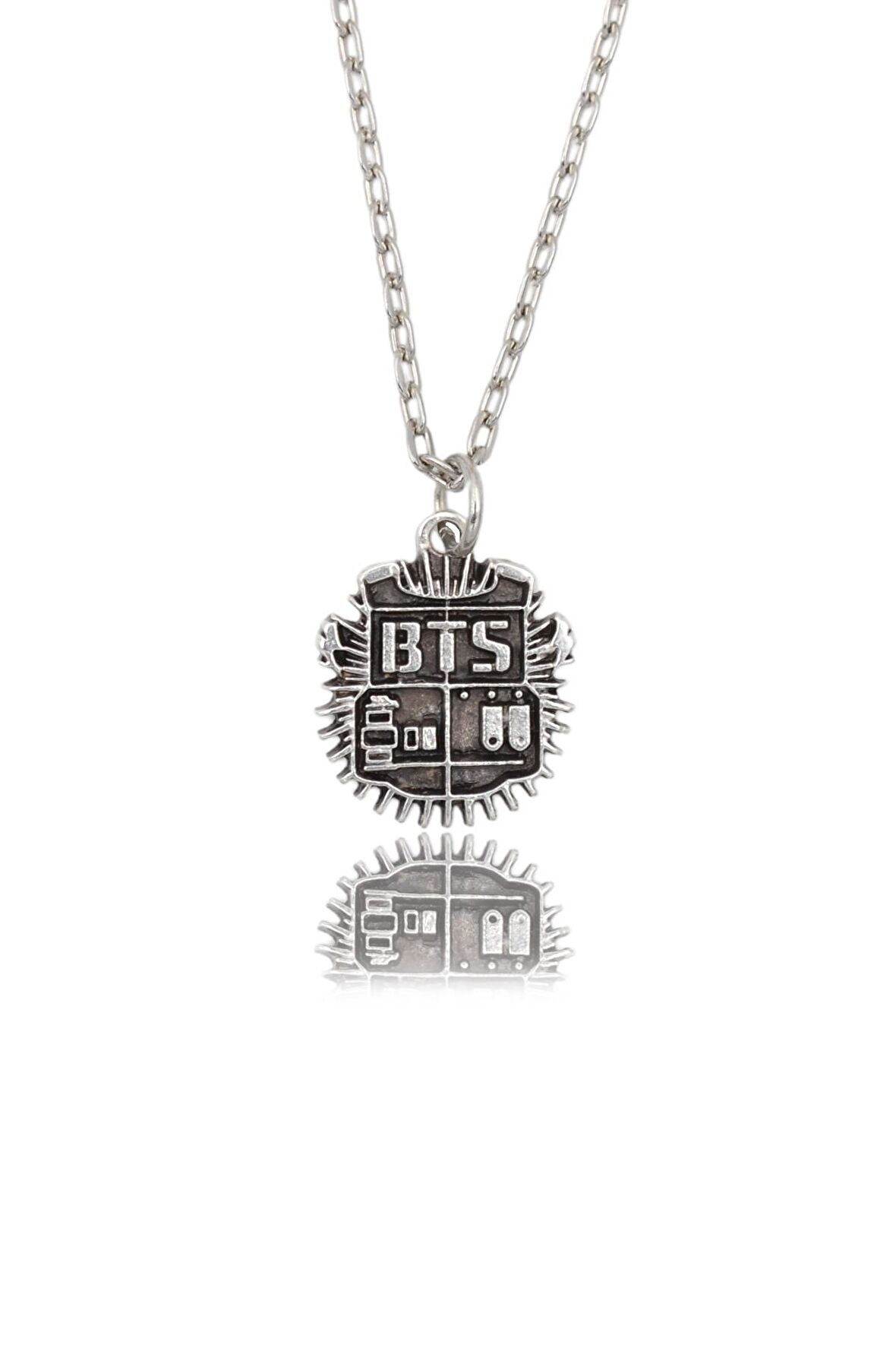 BTS Army Künye - Minimal Erkek Kadın Kolye Antik Gümüş Kaplama - 60 cm Düz Zincir