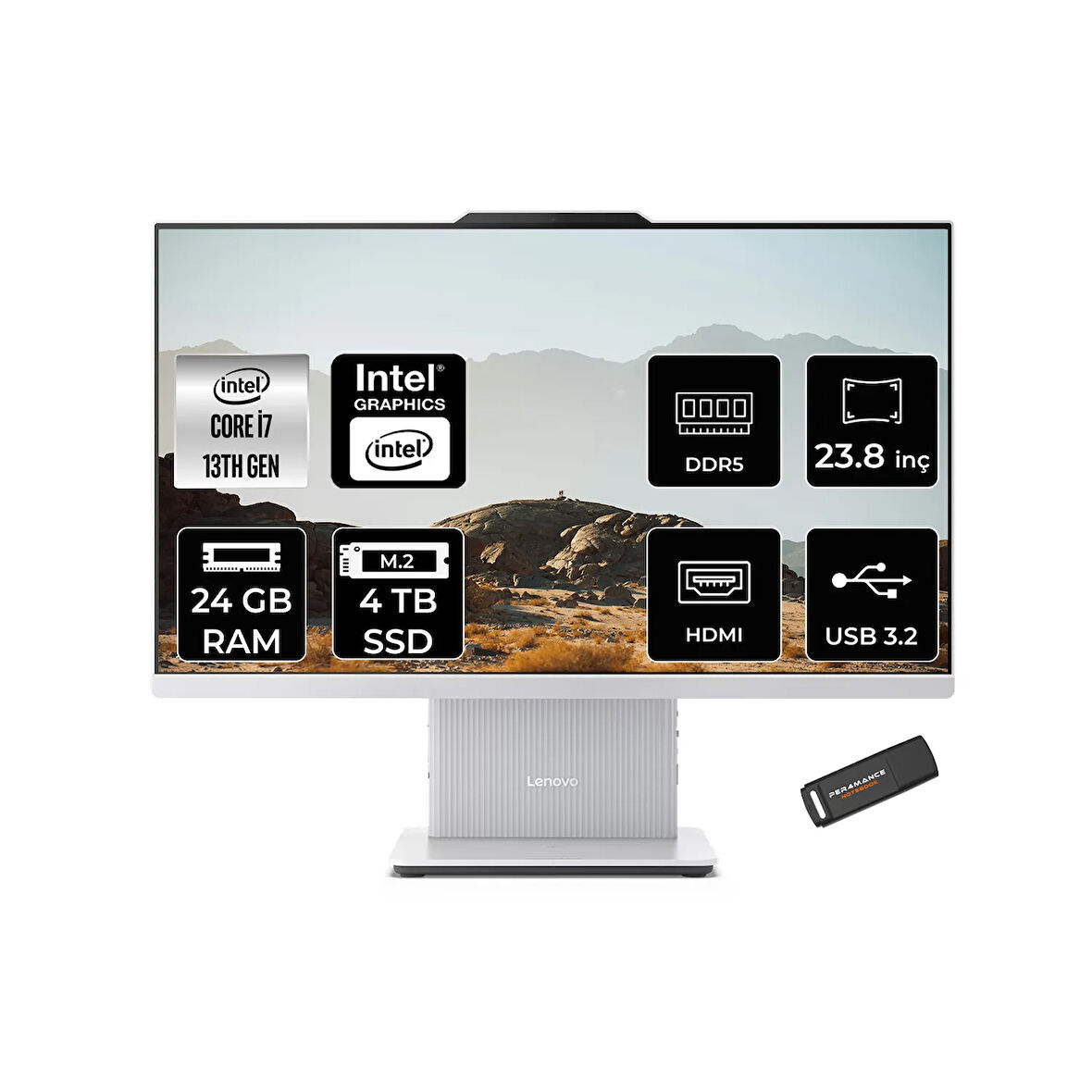 Lenovo IdeaCentre 24IRH9 i7 13620H 24GB DDR5 4TB SSD 23.8" FHD IPS FDOS Beyaz All in One PC & PER4