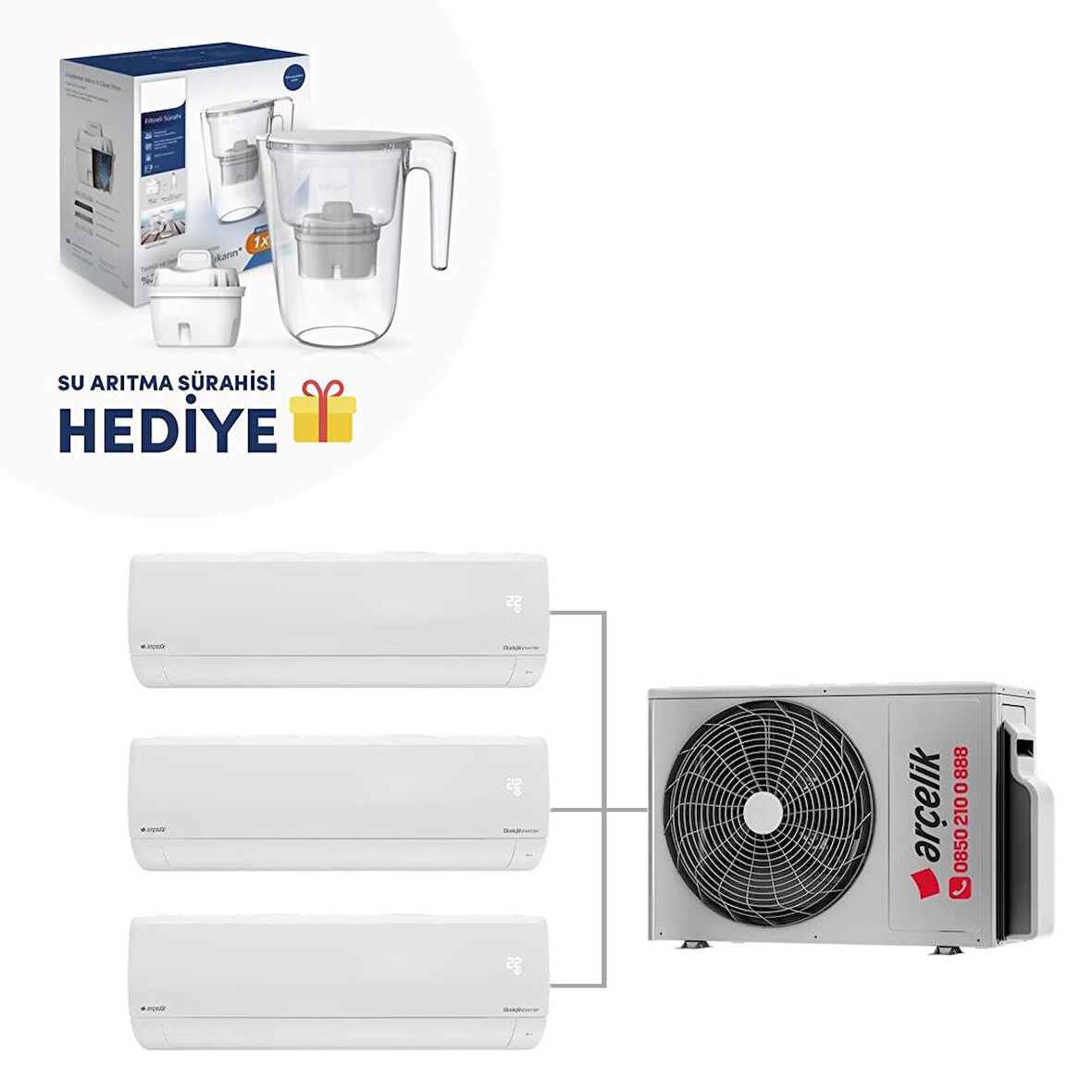 Arçelik Multi Sistem Duvar Tipi 3+1 İnverter 9+9+9 18000Btu Klima ZM18103-999  