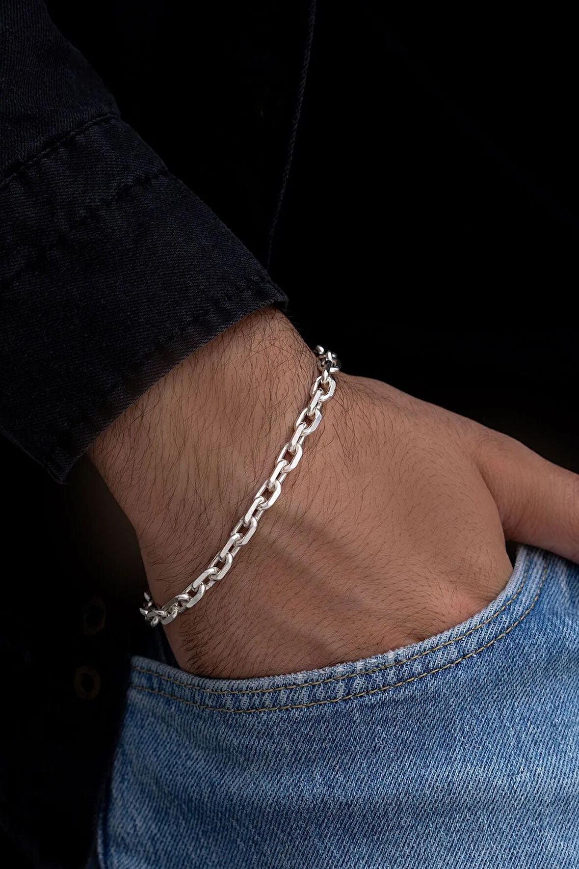 Erkek Gümüş Bileklik - 5mm Forse Model Gümüş Erkek Bileklik