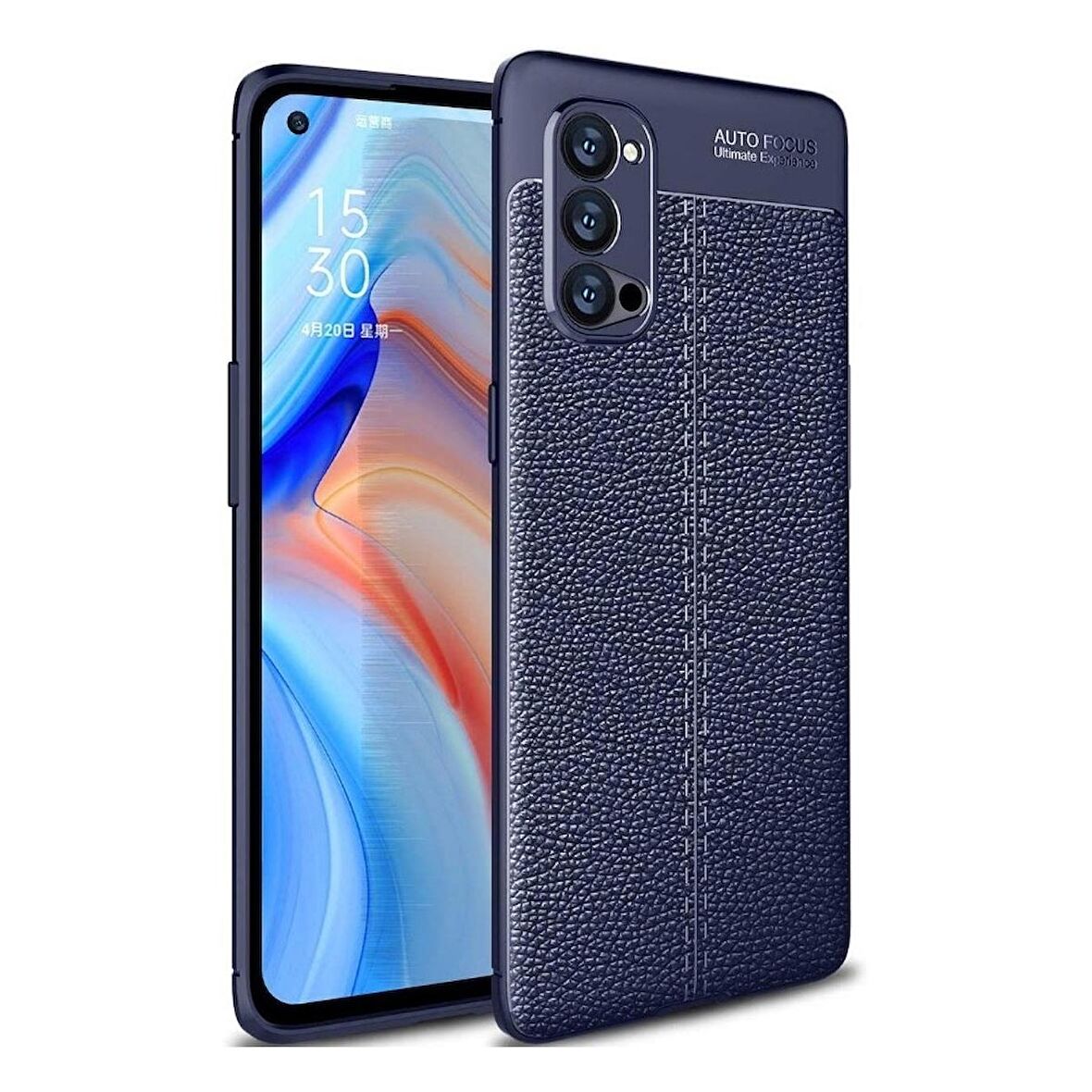 Smcase Oppo Reno4 Kılıf Deri Dokulu Silikon  Tam Kapatan Ekran Koruyucu