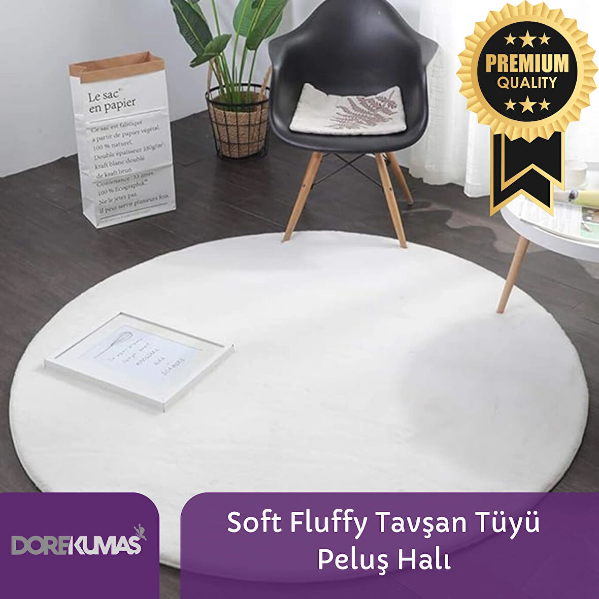 Soft Fluffy Tavşan Tüyü YUVARLAK Peluş Halı Antibakteriyel Premium Kalite Süet Taban