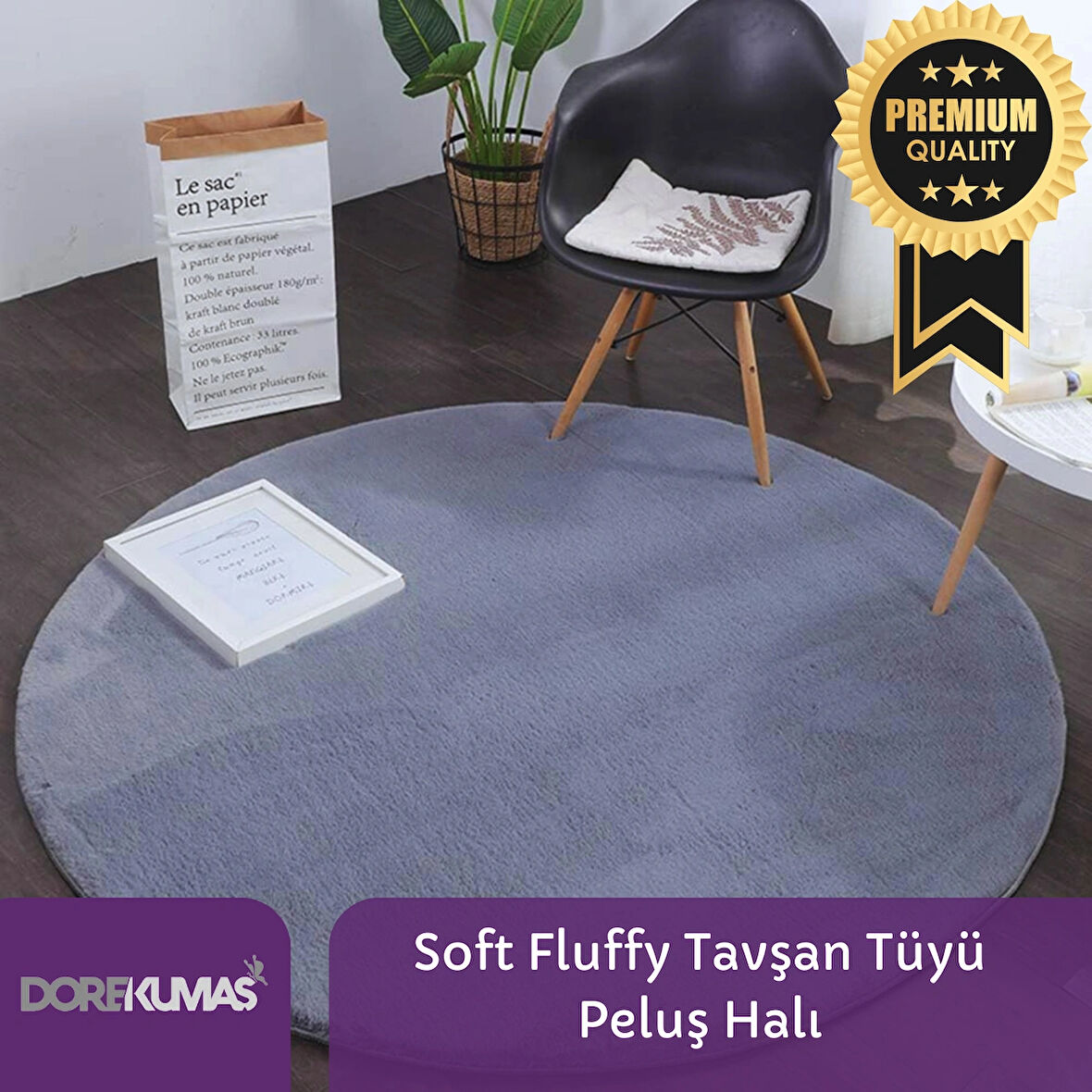 Soft Fluffy Tavşan Tüyü YUVARLAK Peluş Halı Antibakteriyel Premium Kalite Süet Taban