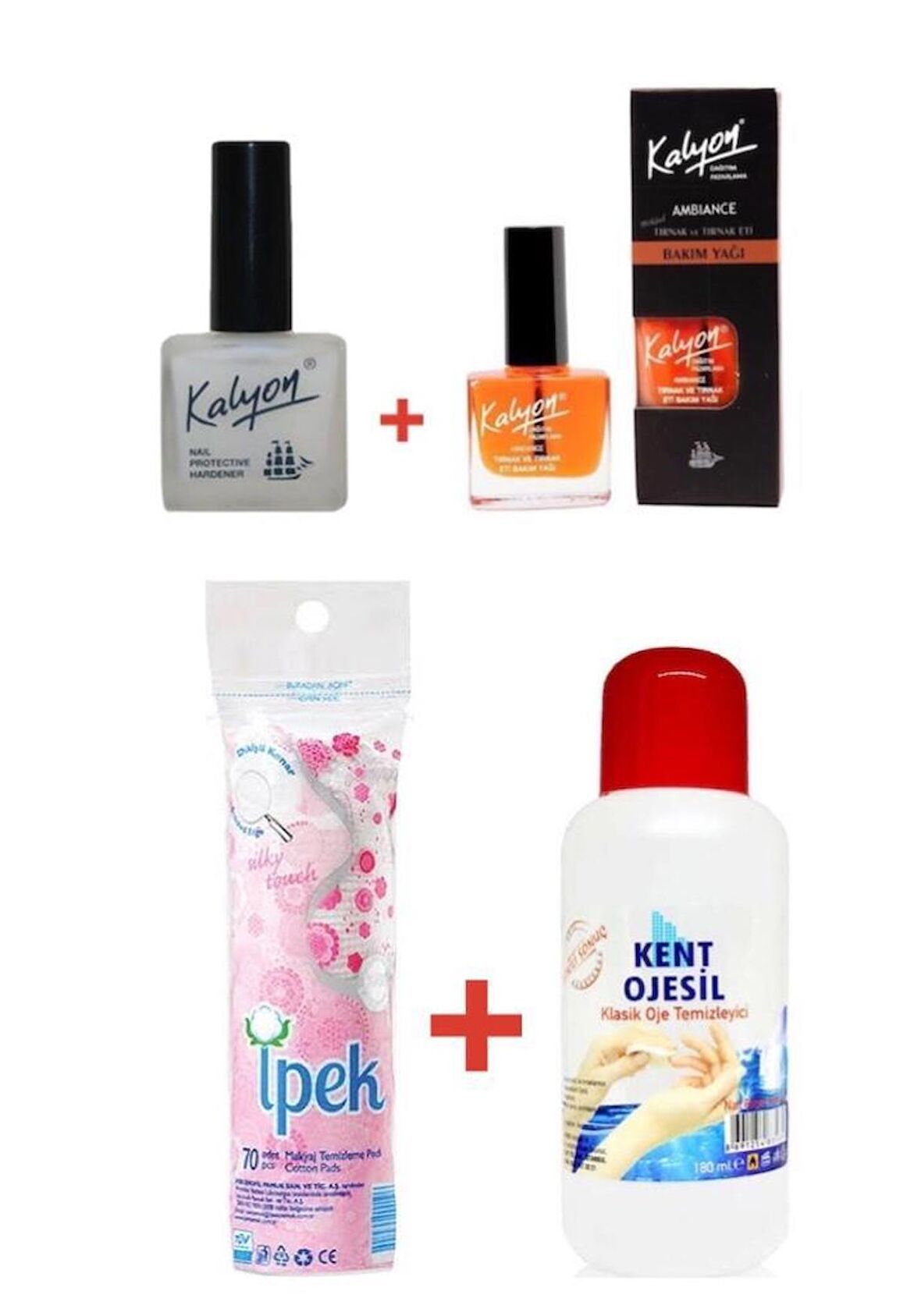 KALYON TIRNAK BESLEYİCİ+BAKIM YAĞI+İPEK DİSK PAMUK 70'Lİ+KENT ASETON 180 ML