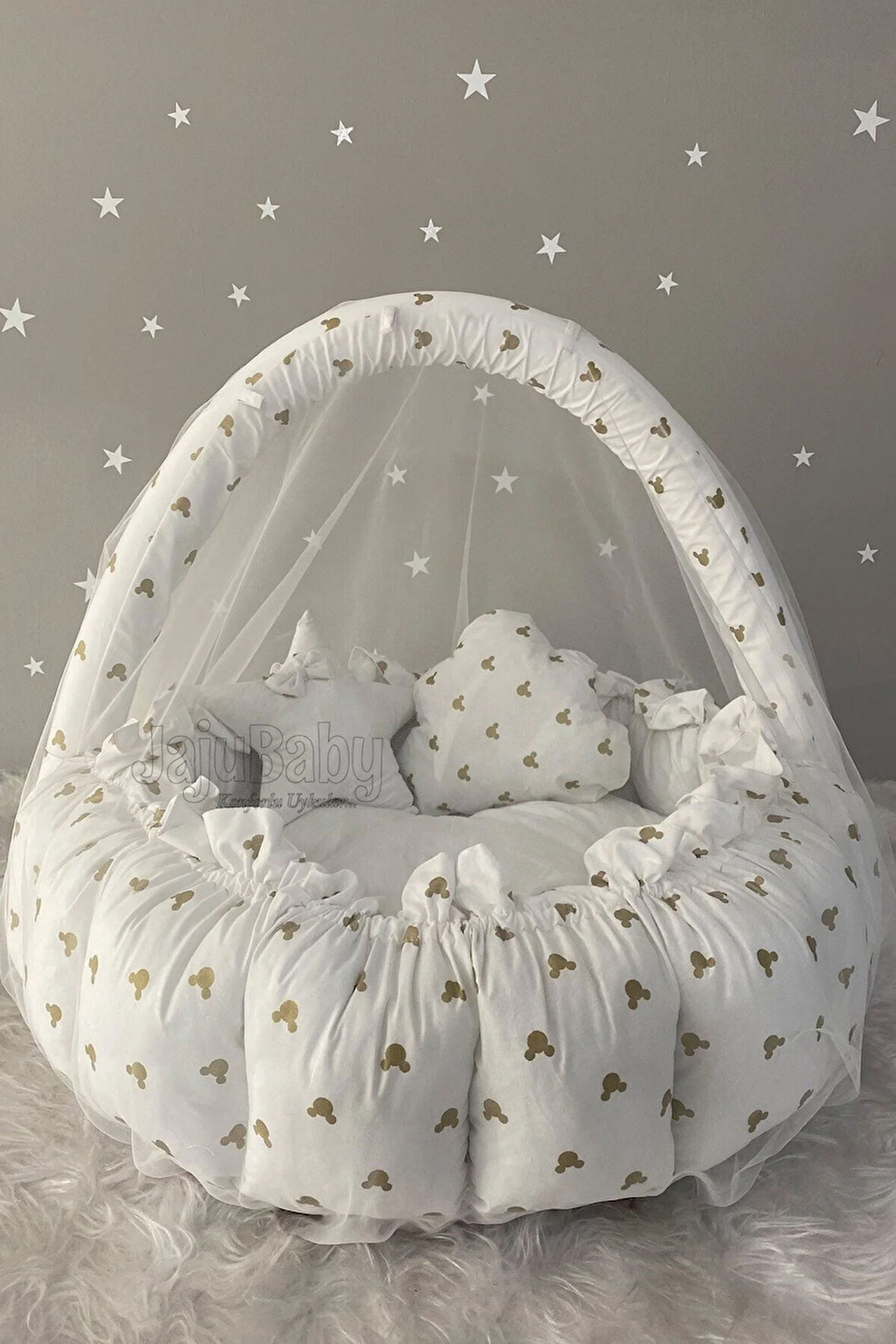 Babynest Sevimli Gold Mouse Açılır-kapanır Oyun Minderi Jaju-babynest Anne Yanı Bebek Yatağı