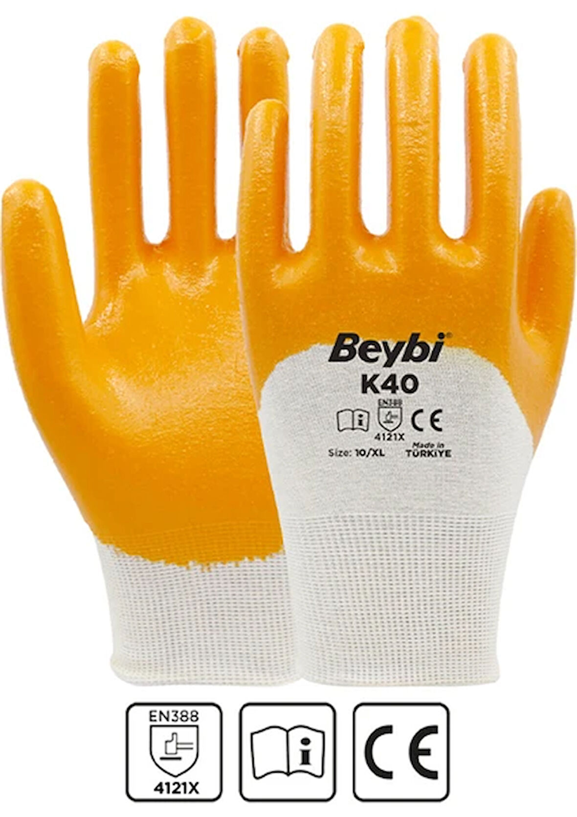 BEYBİ K40 NİTRİL KAPLI PAMUK VE POLYESTER ÖRGÜ ELDİVEN SARI NO:10 288 ADET