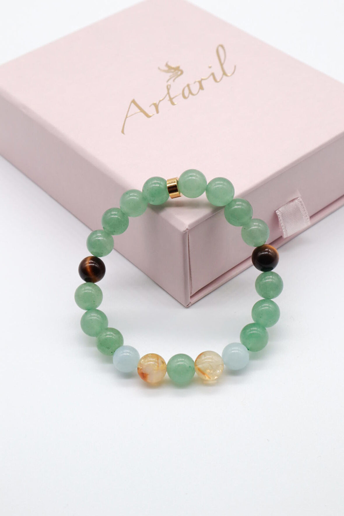 Artaril Doğal Taş Düşük Yıldız Yükseltme Enerji Kadın Bileklik Aventurin Sitrin Akuamarin KaplanGözü