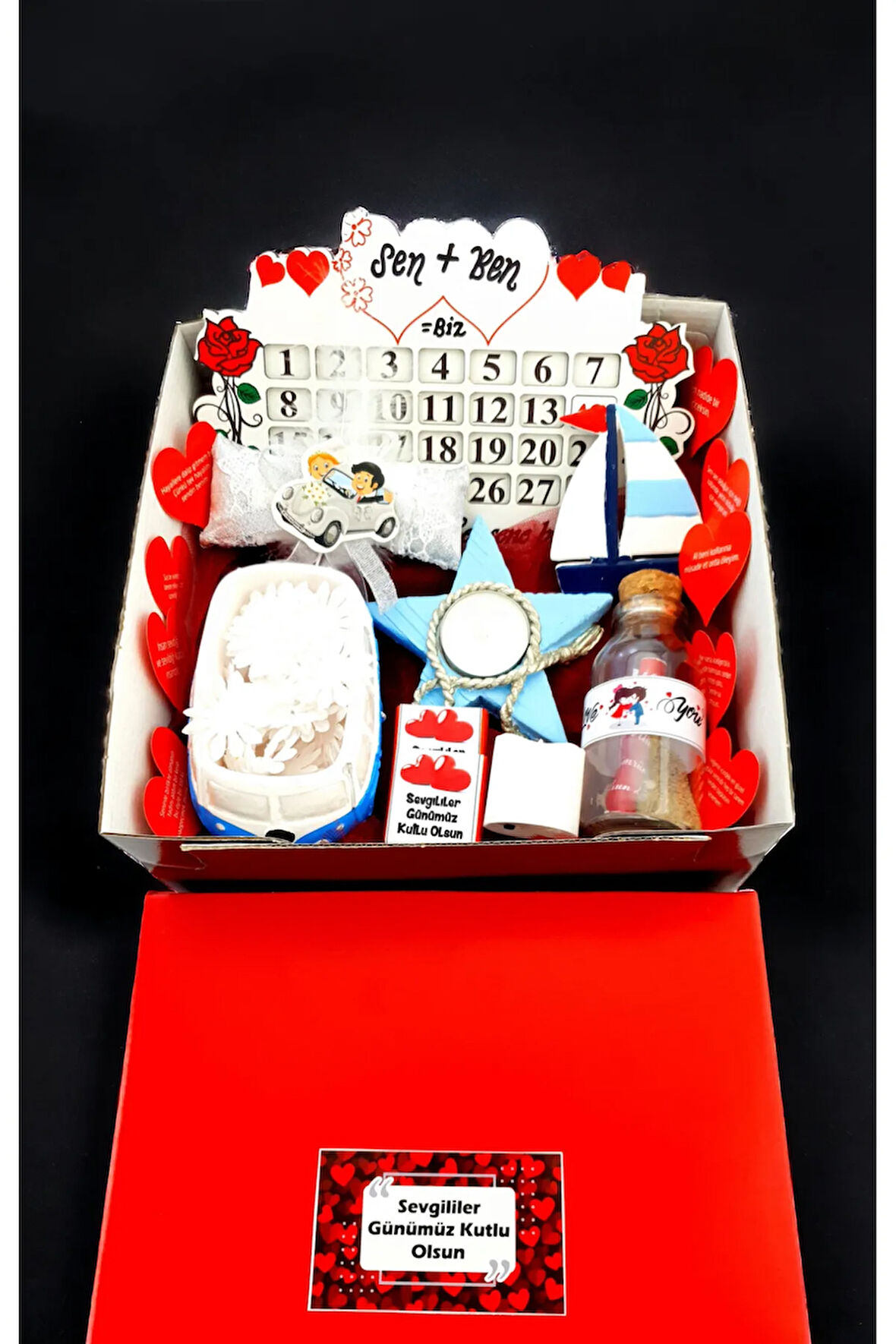 14 şubat Sürpriz Paket Romantik anlamlı bir Sevgililer günü Hediyesi Kırmızı Kutuda 14MARİNboxB1