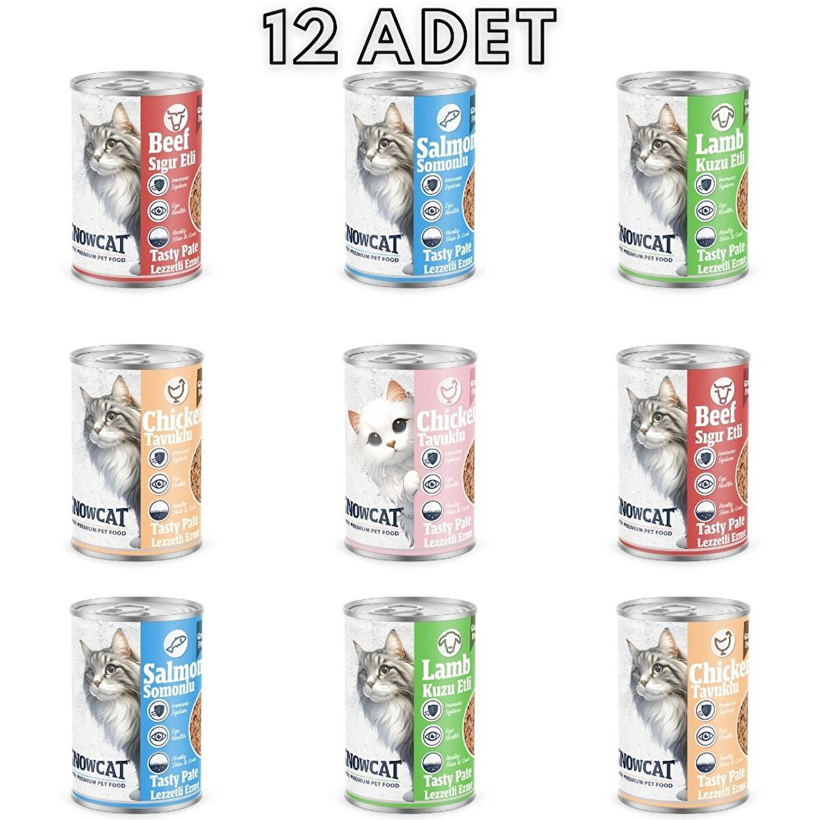 Snow Cat Premium Tahılsız Kıyılmış Karışık Kedi Konservesi 12 Adet*400 G