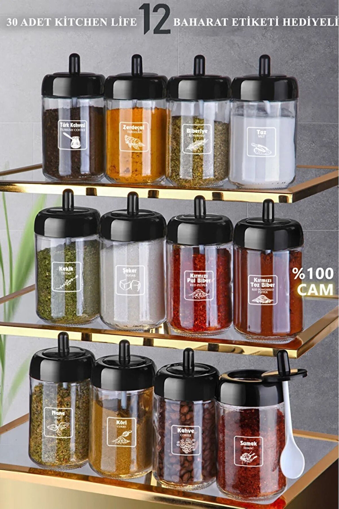 Kendinden kaşıklı baharatlık 12li set