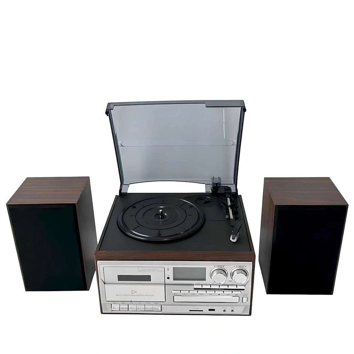 Knstar KN-120 Kumandalı Hoparlörlü Bluetoothlu CD'li Kaset Usb Radyo Özellikli Pikap