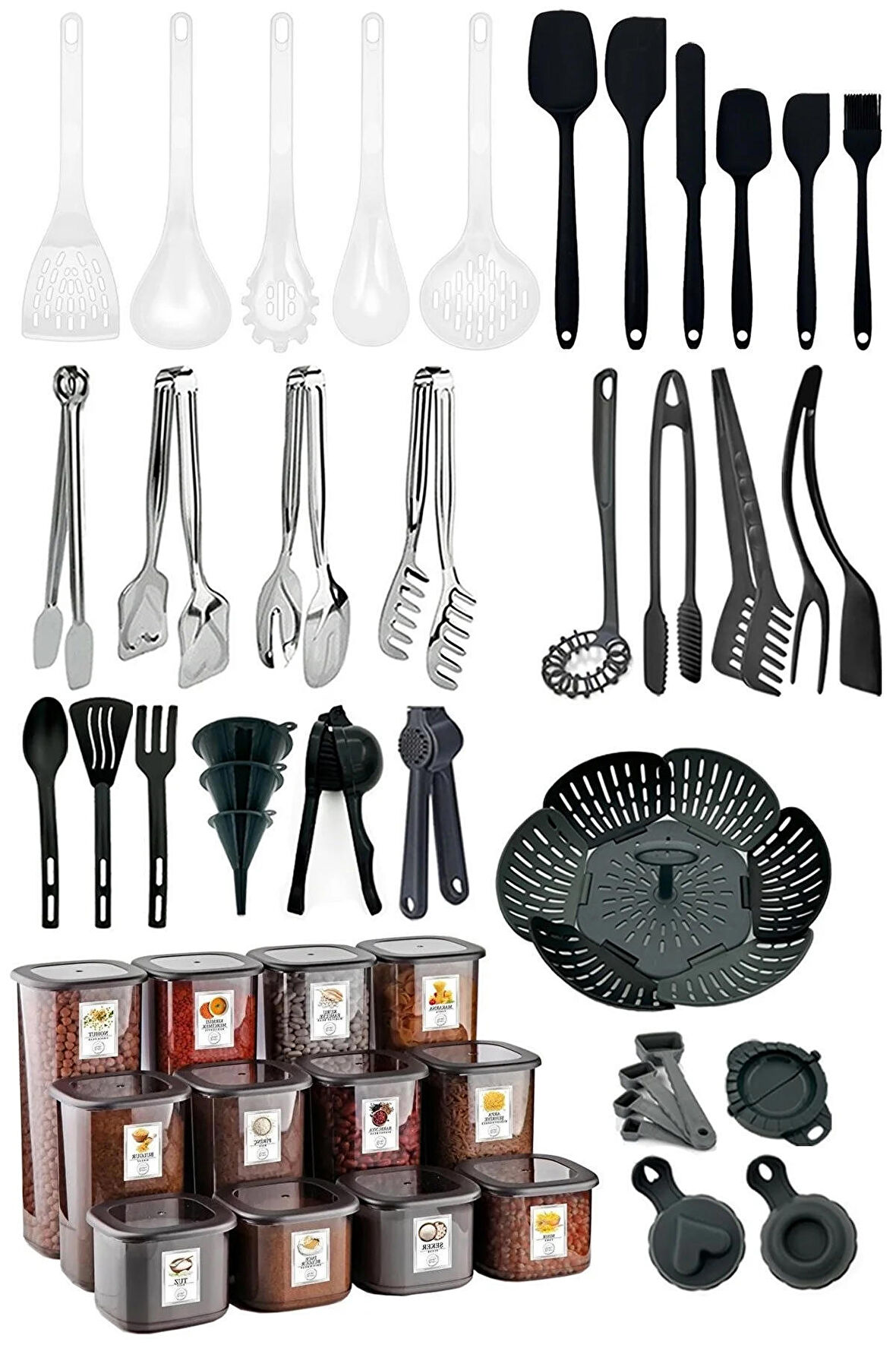 47 Parça Mutfak Çeyiz Seti,Kepçe Seti,Buharda Pişirme Aparatı,Mini Spatula Set,Maşa Seti.