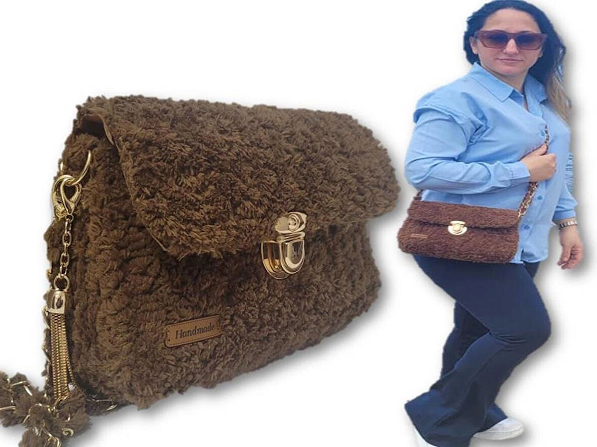 soft peluş omuz çantası, kahverengi yumuşak omuz çantası, kişiselleştirilmiş hediye, kadına hediye, doğum günü hediyesi, yıldönümü hediyesi