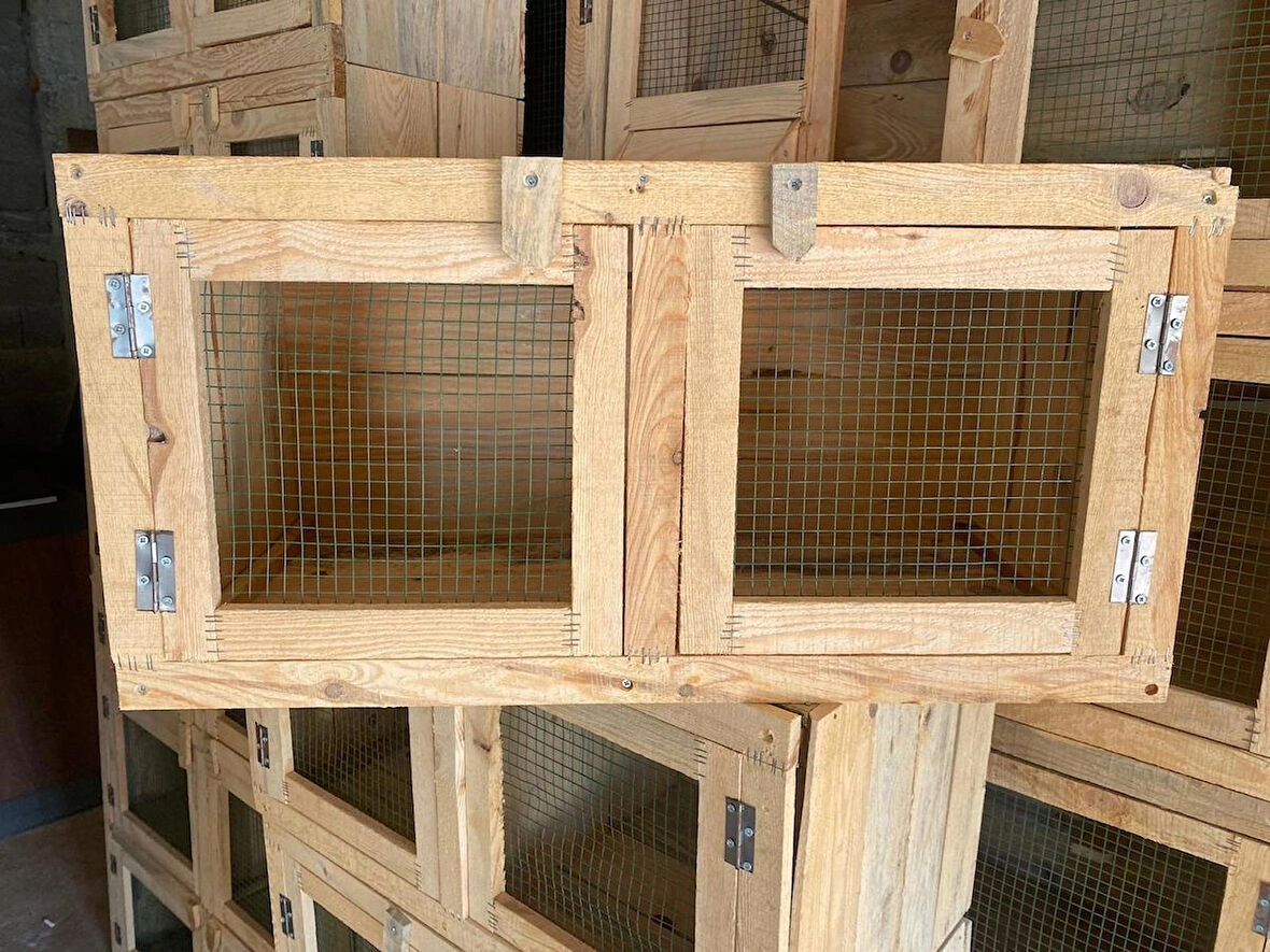 Ahşap Tel Örgülü Kafesli Hayvan Barınağı | Modüler Tasarım, Ventilasyonlu Bölmeler, Doğal Ahşap