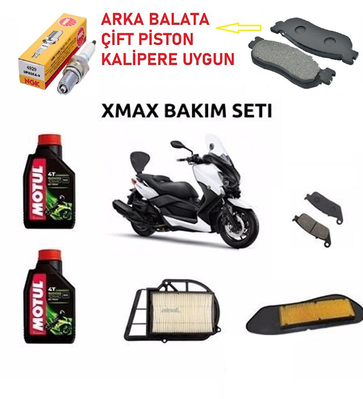 XMAX 250 XCİTY 250 FULL BAKIM SETİ BUJİ DAHİL ARKA KALİPER ÇİFT PİSTON MODEL 2006-2017 -ARASMOTO