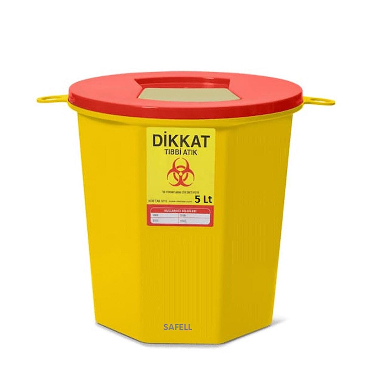 Safell Plastik Tıbbi Atık Kutusu - Tıbbi Atık Kovası - 5Lt