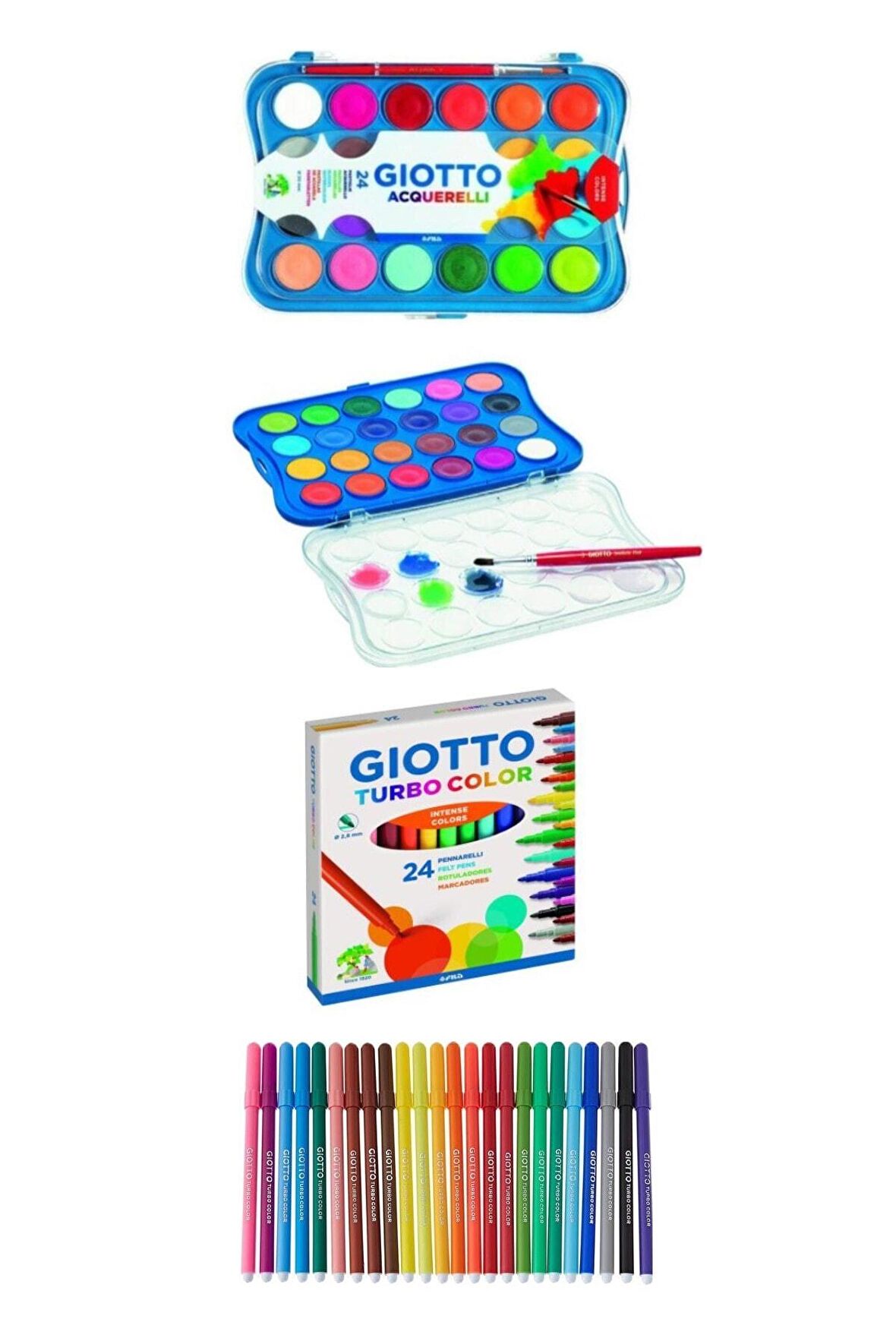 Giotto Aquaarell Block Sulu Boya 30 Mm 24 Lü Kutu - Giotto Turbo Color 24 Lü Keçeli Kalem