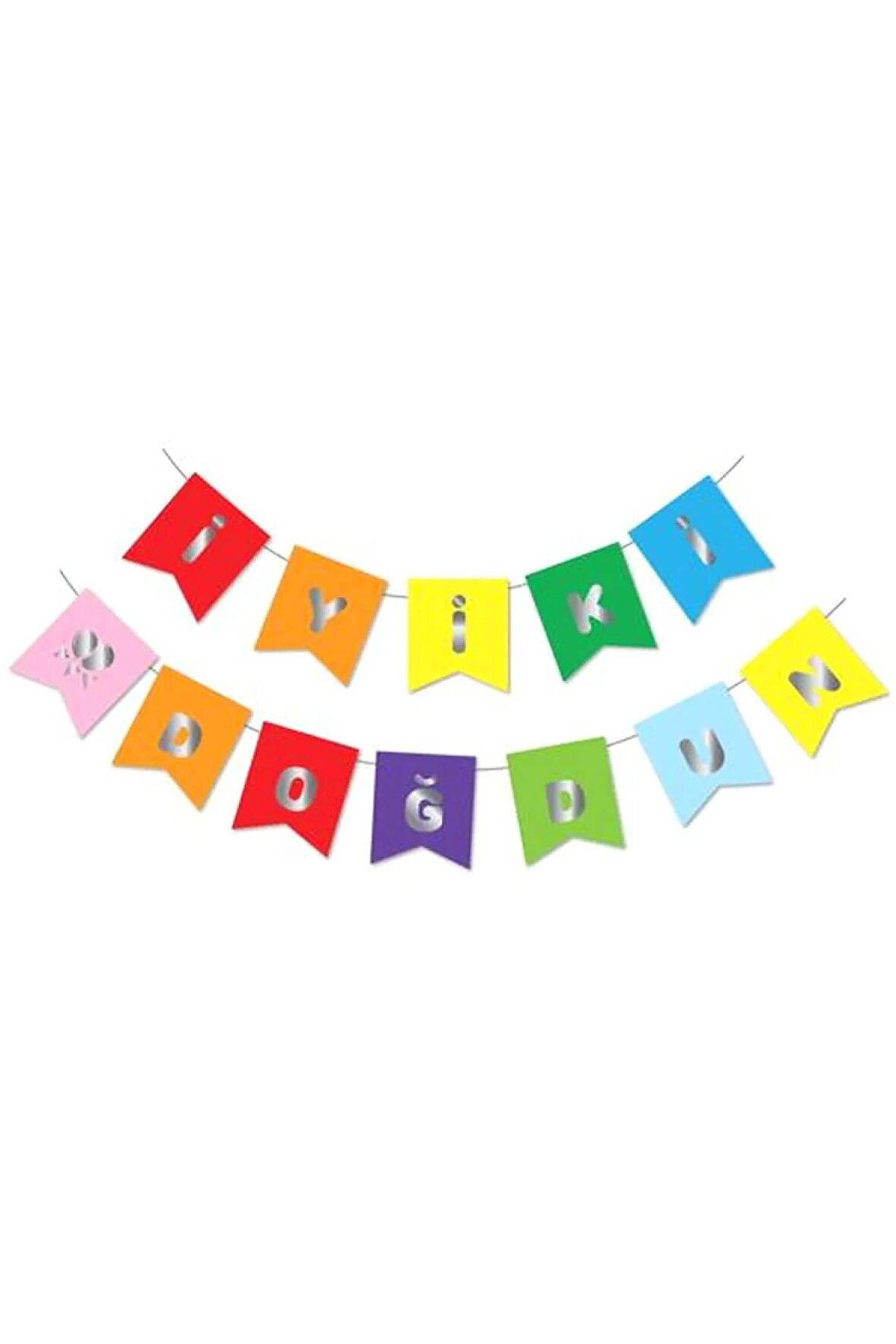 Gümüş Metalik Baskılı İyiki Doğdun Banner Renkli