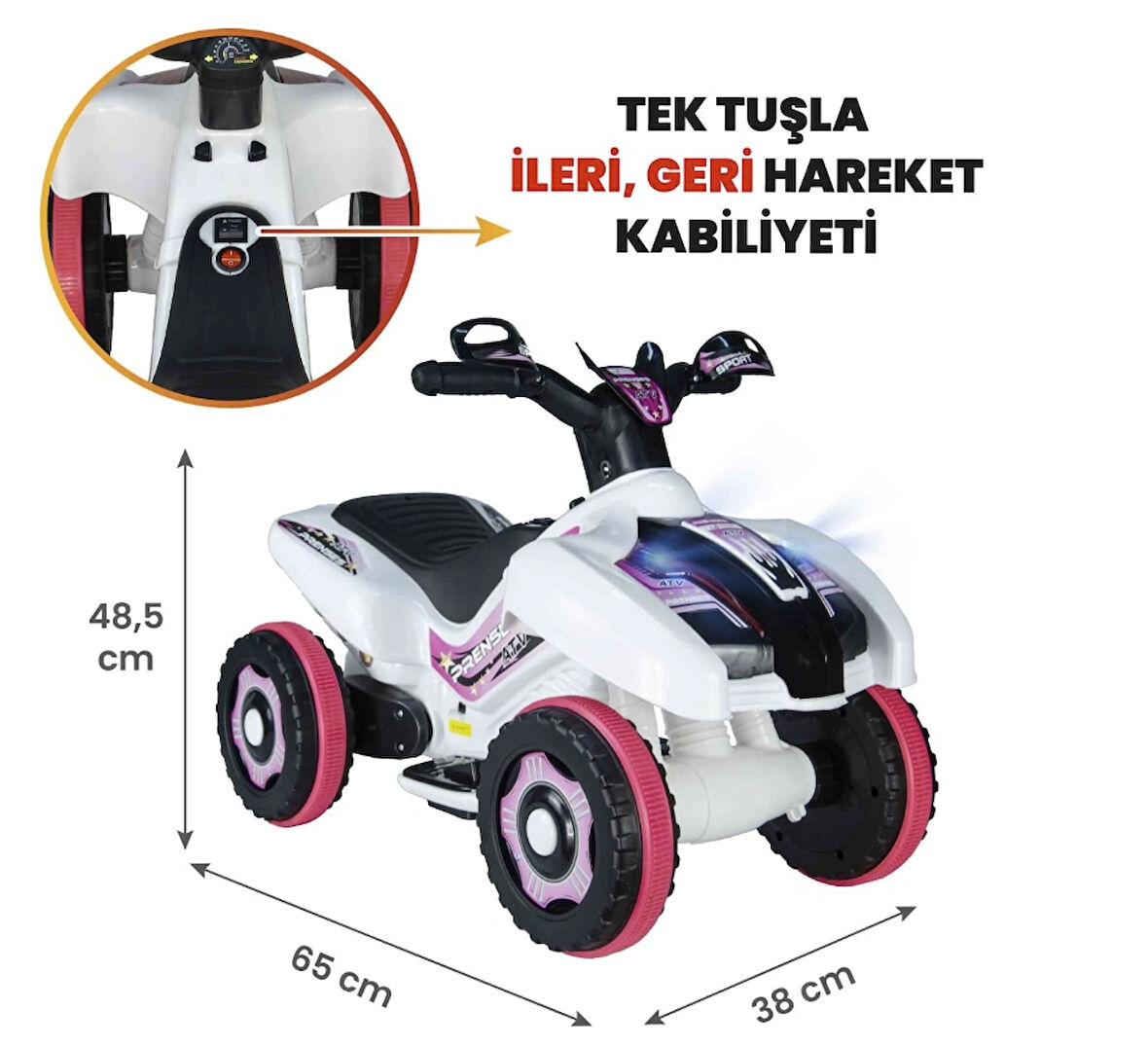 Uj Toys Müzikli ve Led Işıklı Akülü Atv 6V Ranger-Beyaz Prenses