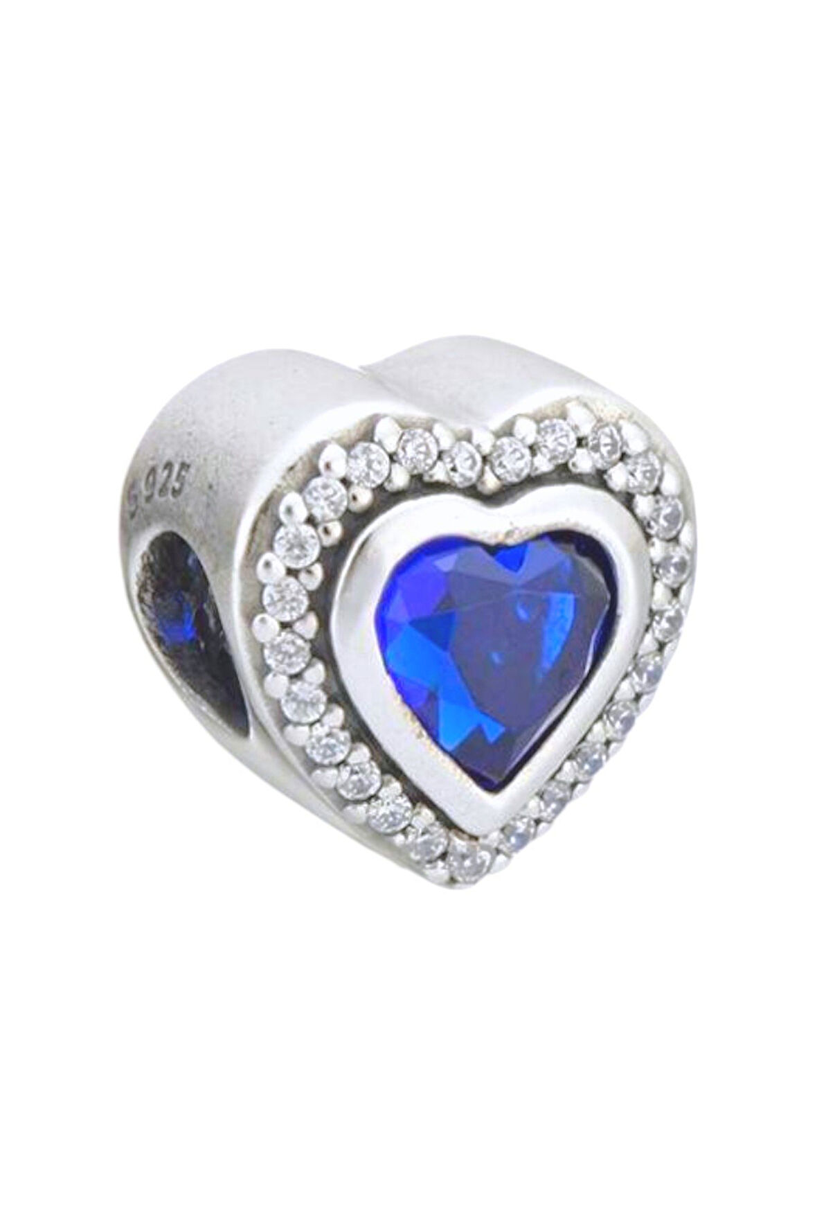 Işıltılı Lacivert Kalp Charm | 925 Ayar Gümüş