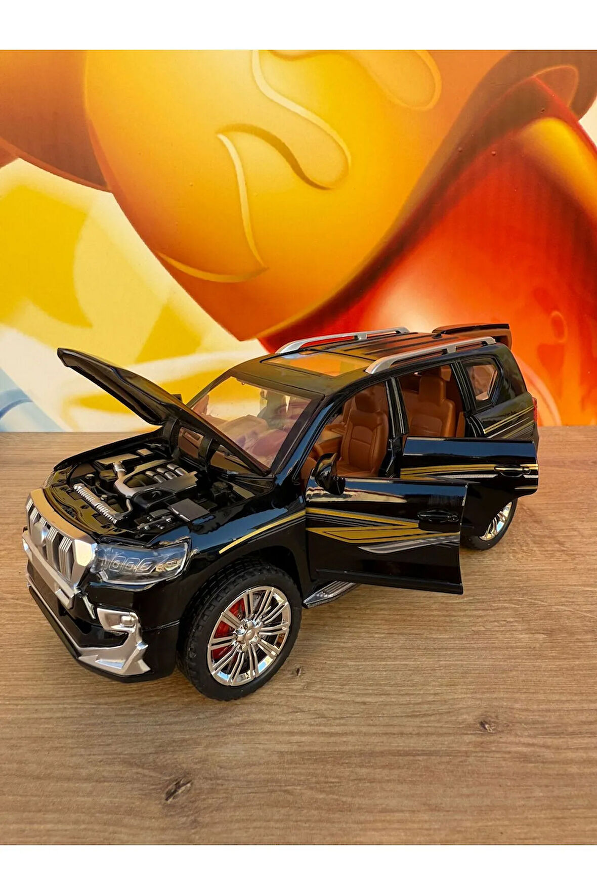 Toyota Land Cruıser Jip Diecast 1:24 Koleksiyonluk Metal Araba Açılan Kapılar Sesli Işıklı Siyah