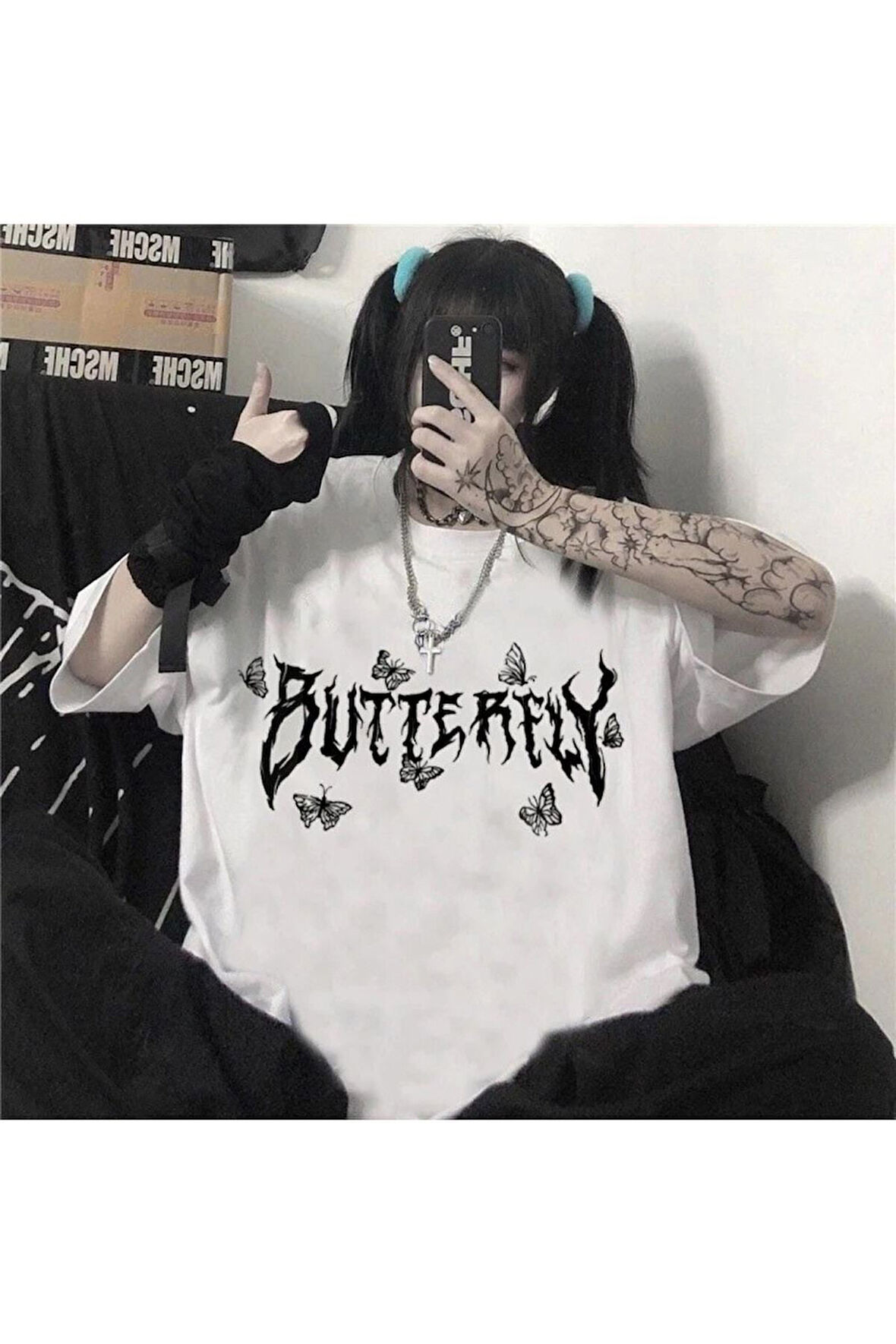 Harajuku Butterfly Beyaz Oversize Unisex Tshirt