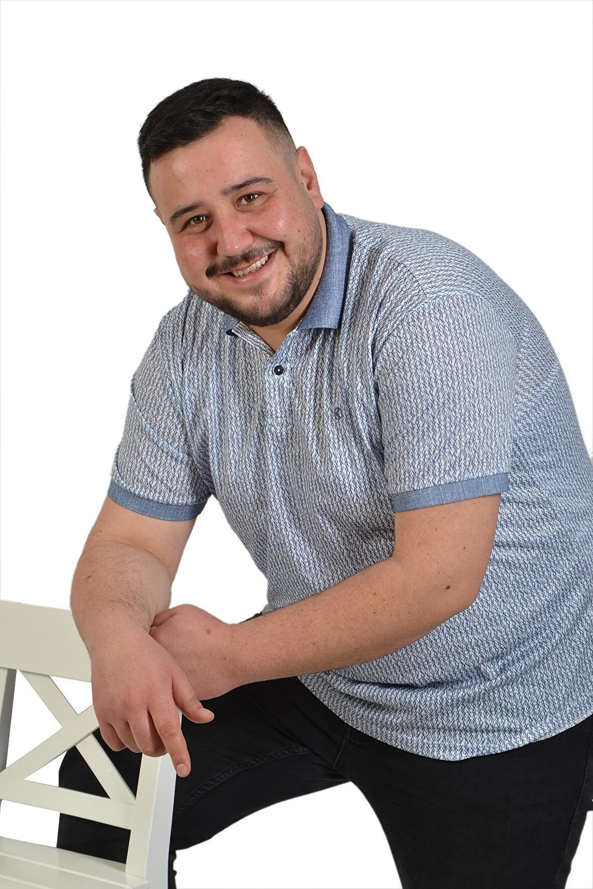 Büyük Beden Mavi Polo Yaka Erkek T-Shirt Klasik Kesim