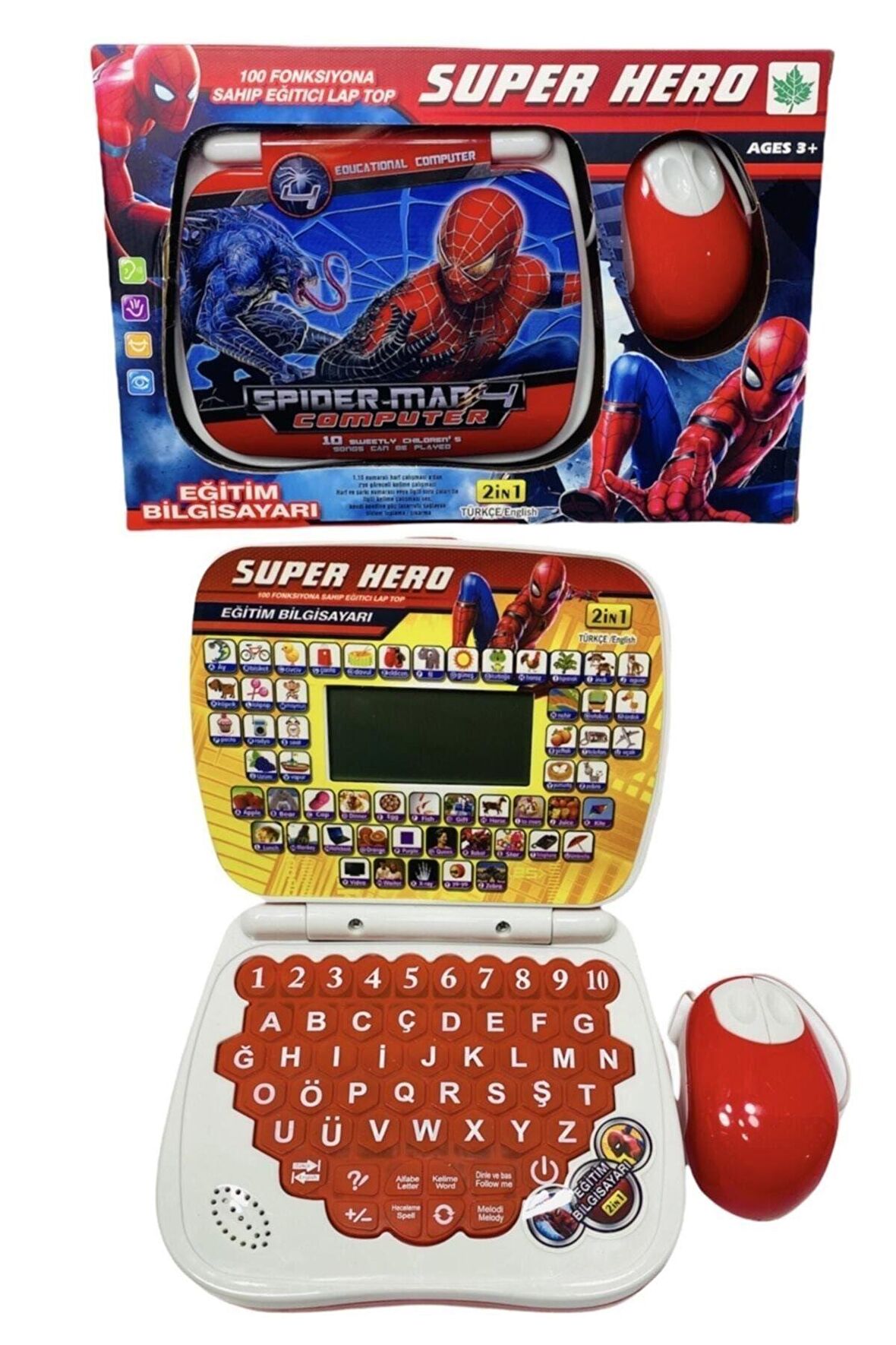 Eğitici Ekranlı Laptop Çocuk Bilgisayarı Mauslu 100 Fonksiyon Ingilizce Ve Türkçe Spiderman