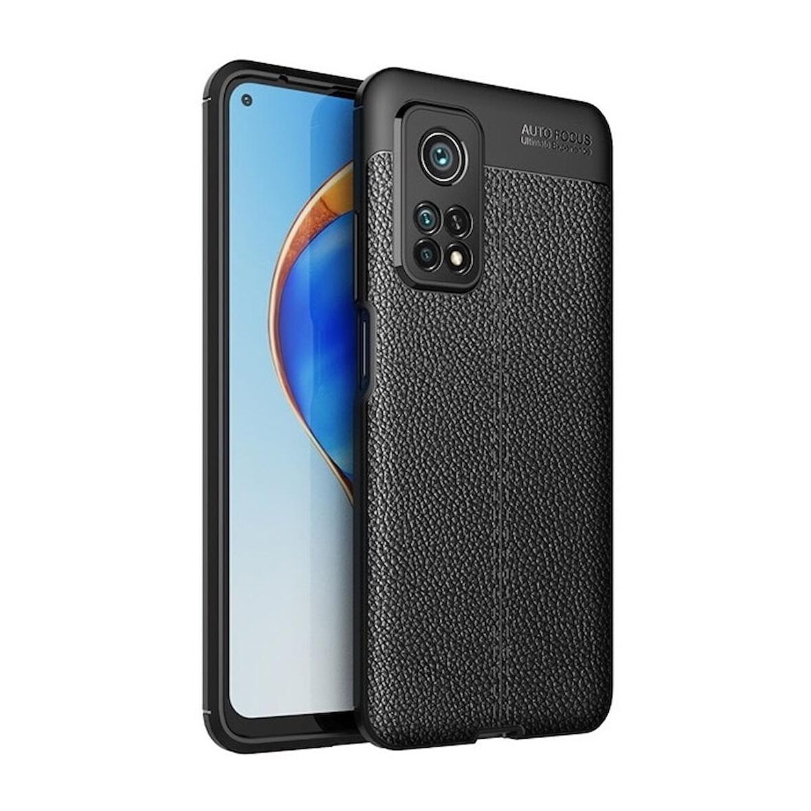 Smcase Xiaomi Mi10T Pro Kılıf Deri Dokulu Silikon  Tam Kapatan Nano Ekran Koruyucu