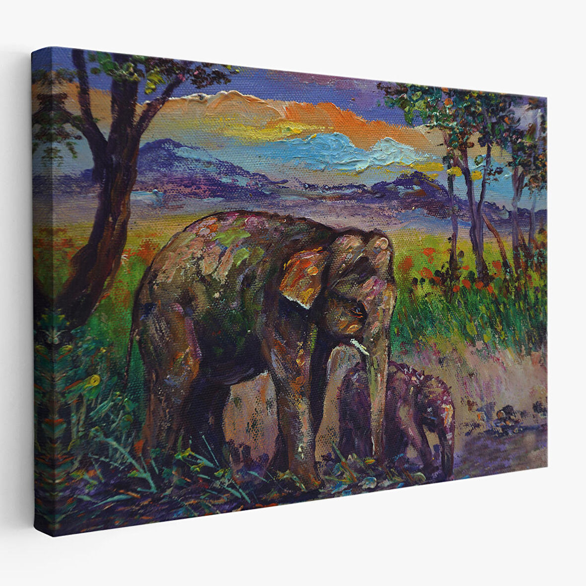 Harita Sepeti Ormandaki Yavru Fil ve Anne Fil Tablosu-1242