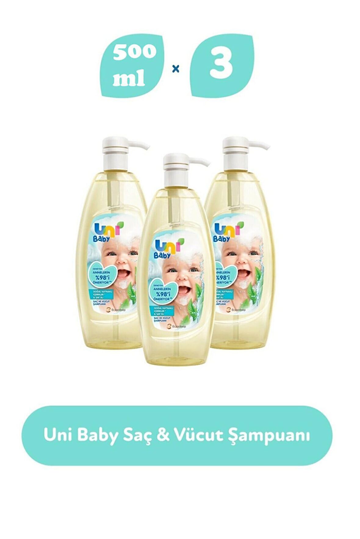 Uni Baby Saç ve Vücut Şampuan 500mlX3 Adet Pompalı Basmalı