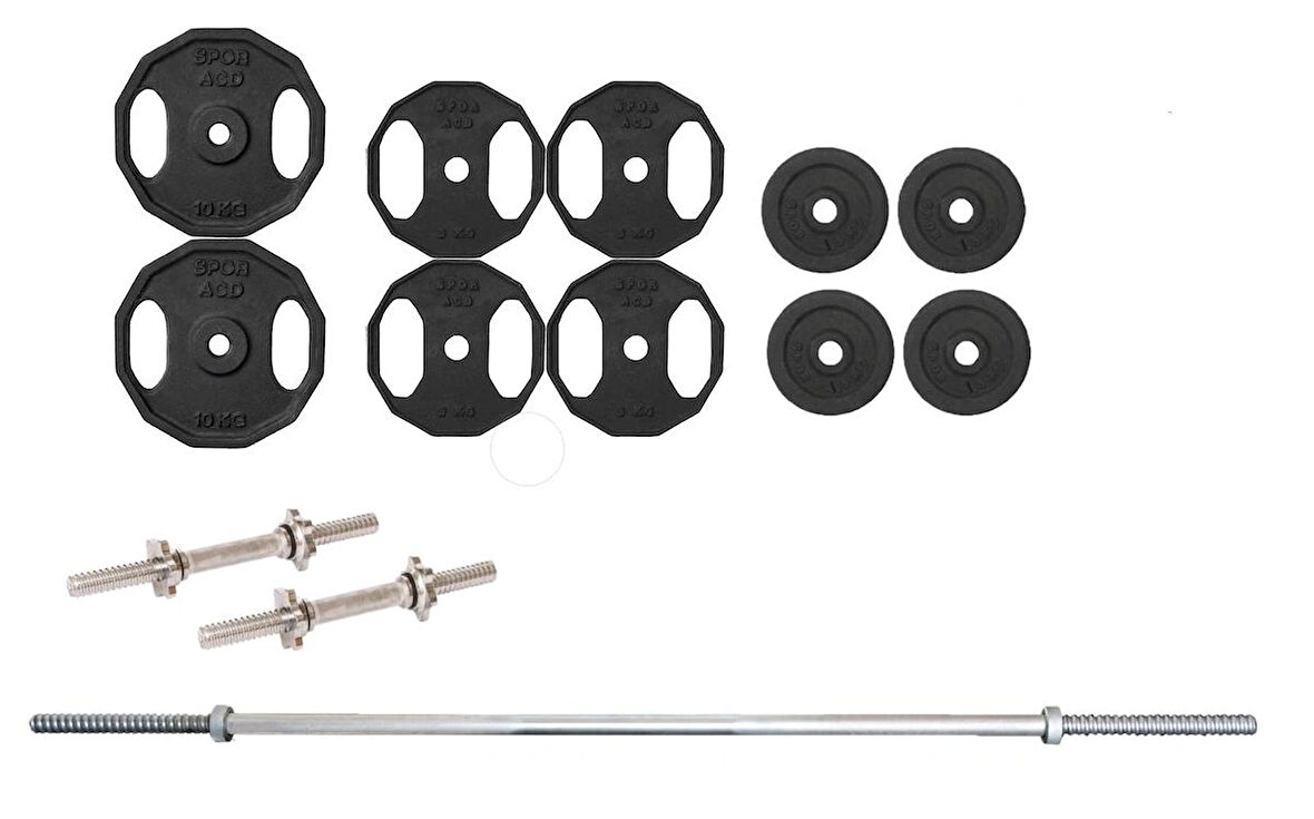 60 Kg Döküm Vidalı Halter Dambıl Set 150 CM Uzun Barlı