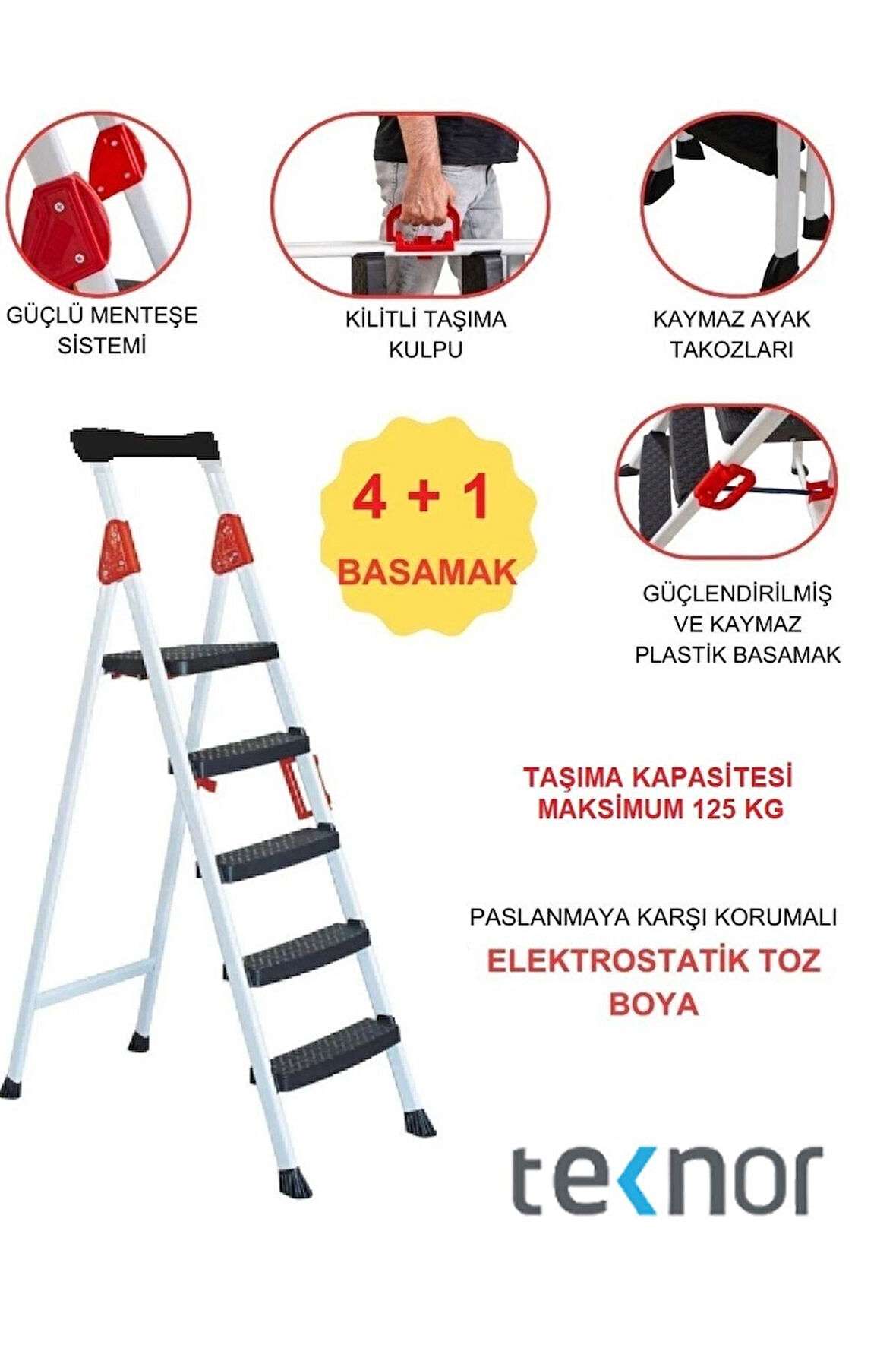  Extreme Plastik 4+1 Basamaklı Metal Merdiven