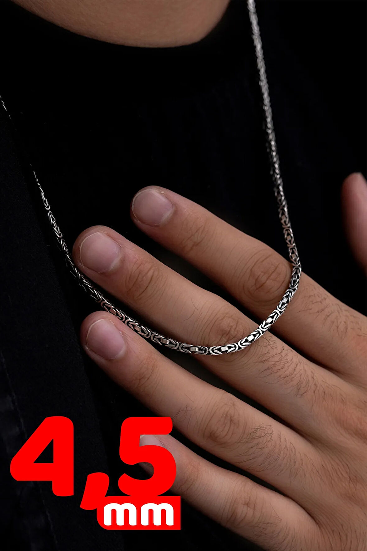 Erkek Gümüş Kolye 4.5mm Kare Model Oksitli