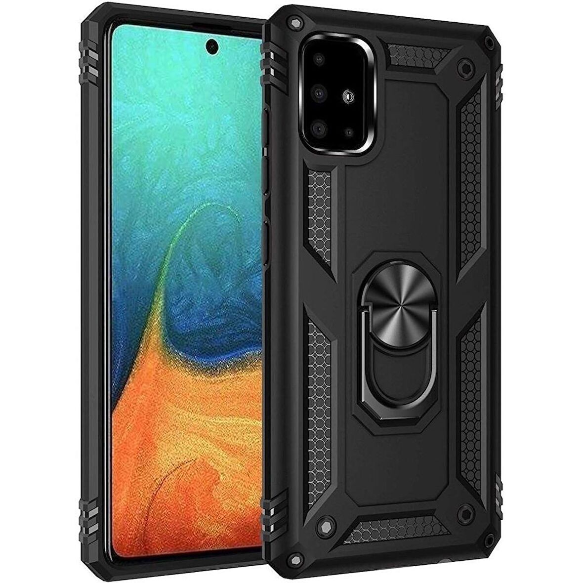 Smcase Samsung Galaxy M31S Kılıf Vega Yüzüklü Çift Katmanlı Tank Kapak  Nano Ekran Koruyucu