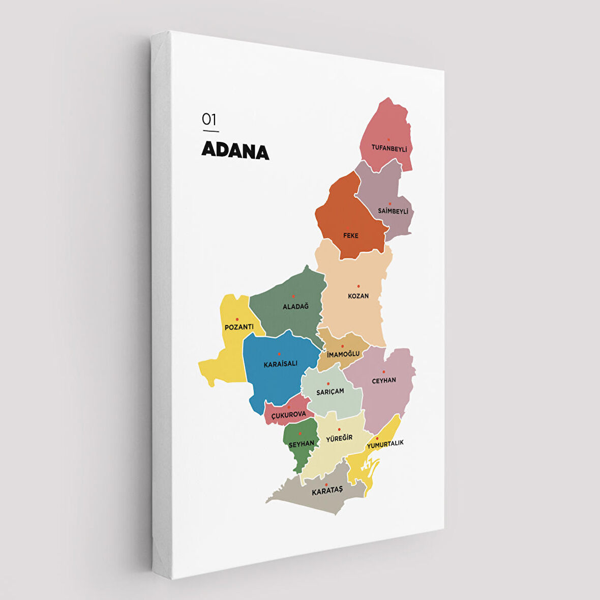 Harita Sepeti Adana İli ve İlçeler Haritası Dekoratif Kanvas Tablo 1246