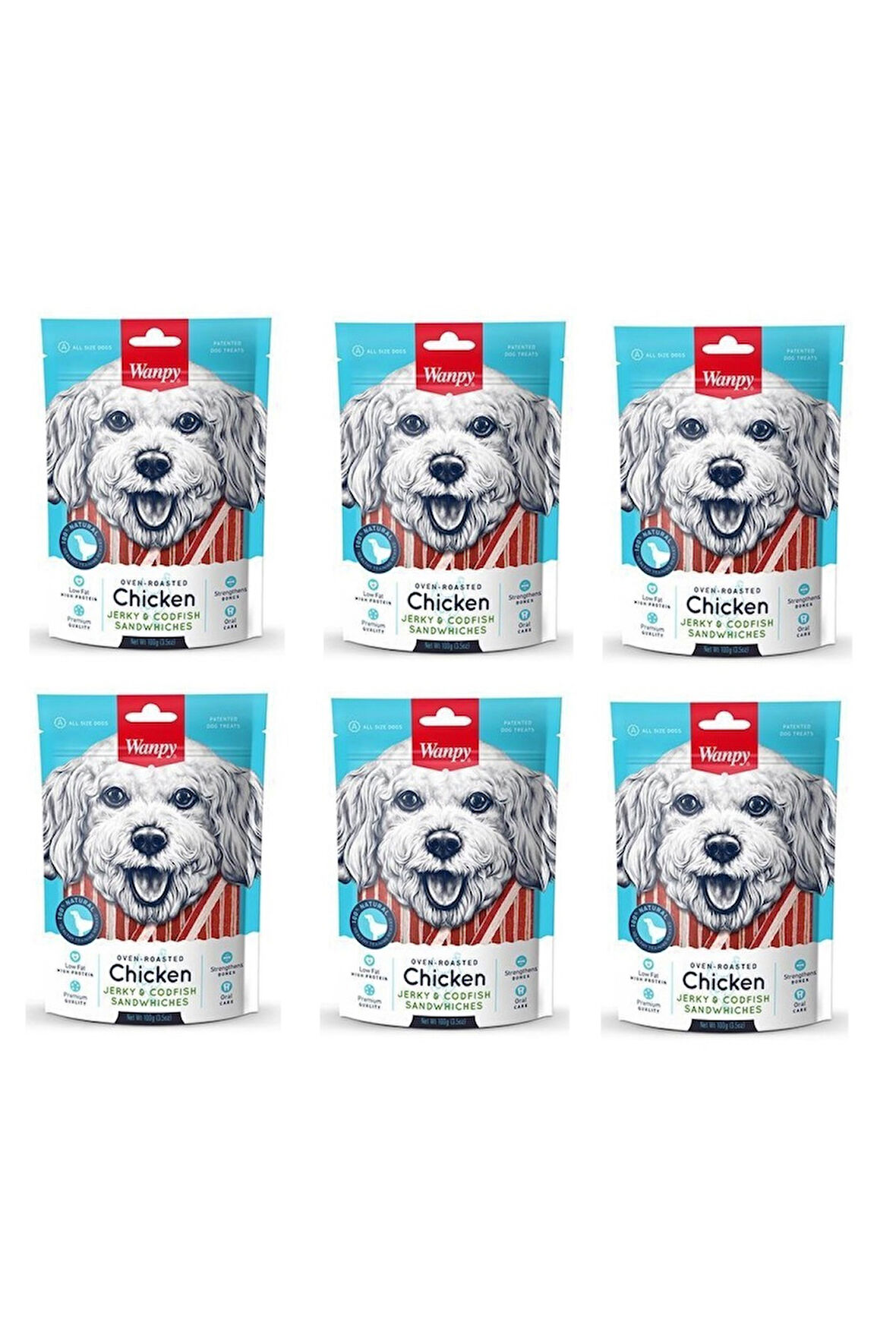 Wanpy Tavuk ve Morina Balık Sandwich Köpek Ödülü 100 Gr. X 6 Adet