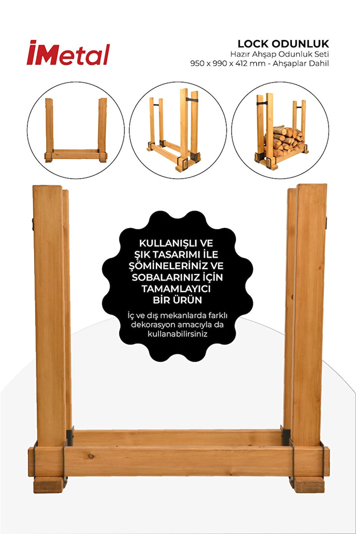 İmetal Lock Odunluk Hazır Ahşap Odunluk Seti- 950 X 990 X 412 Mm- Ahşaplar Dahil