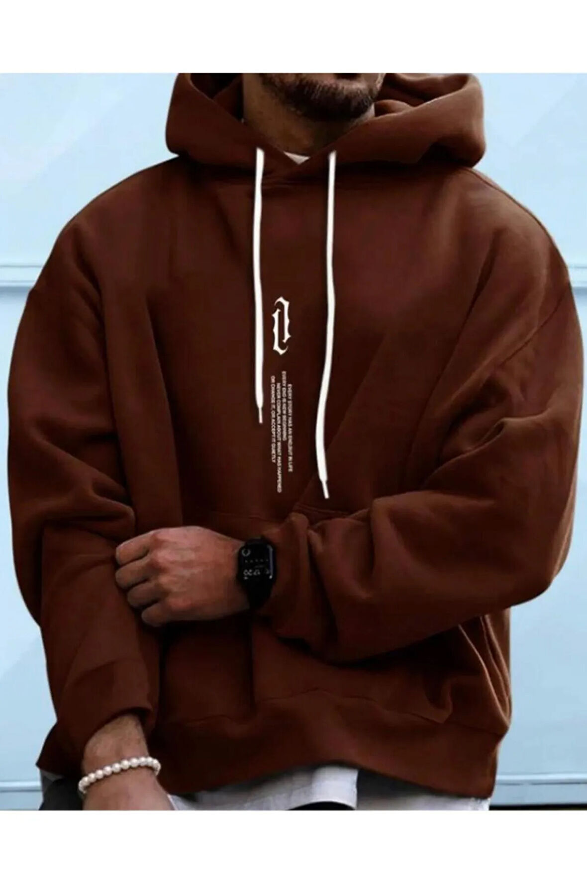 Erkek Kahverengi Dikey Baskılı Oversize Sweatshirt