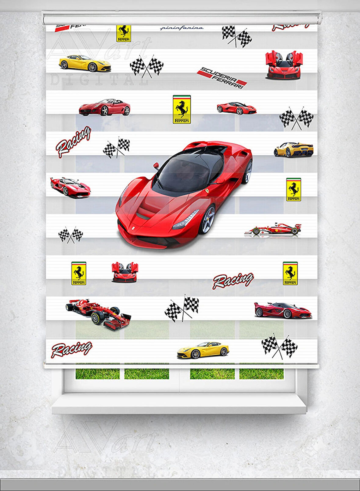 Ferrari Arabalı - Çocuk Odası Perdesi - Baskılı Zebra Stor Perde