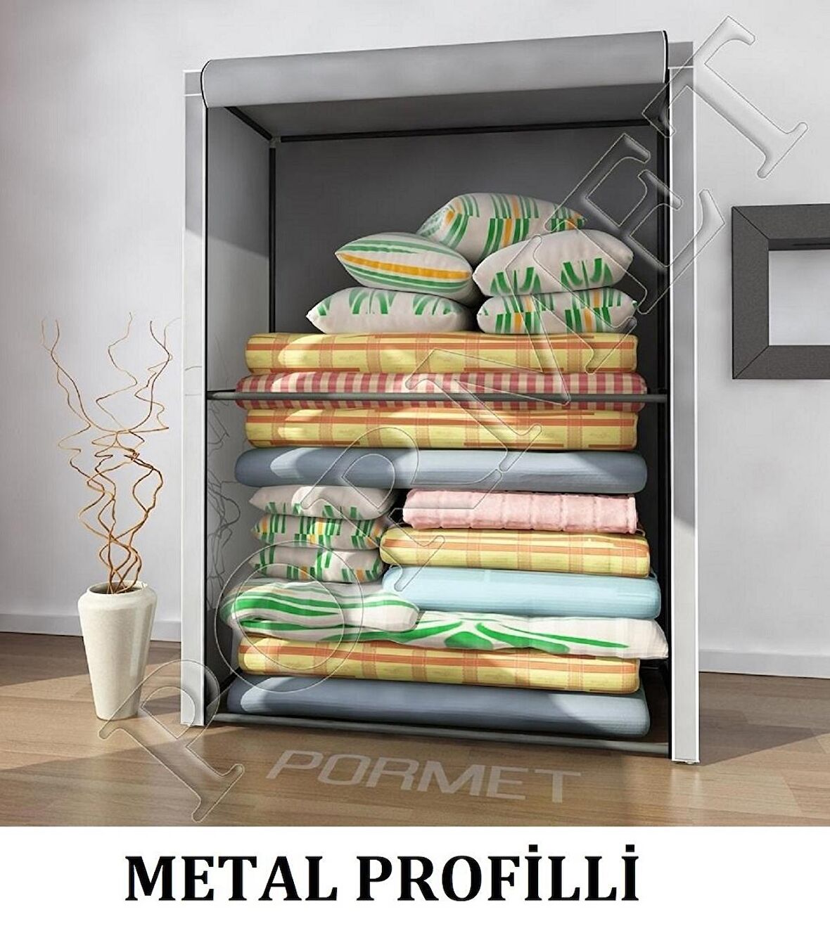 beyazpazar BEZ DOLAP METAL PROFİLLİ YORGAN HURCUGRİ RENK