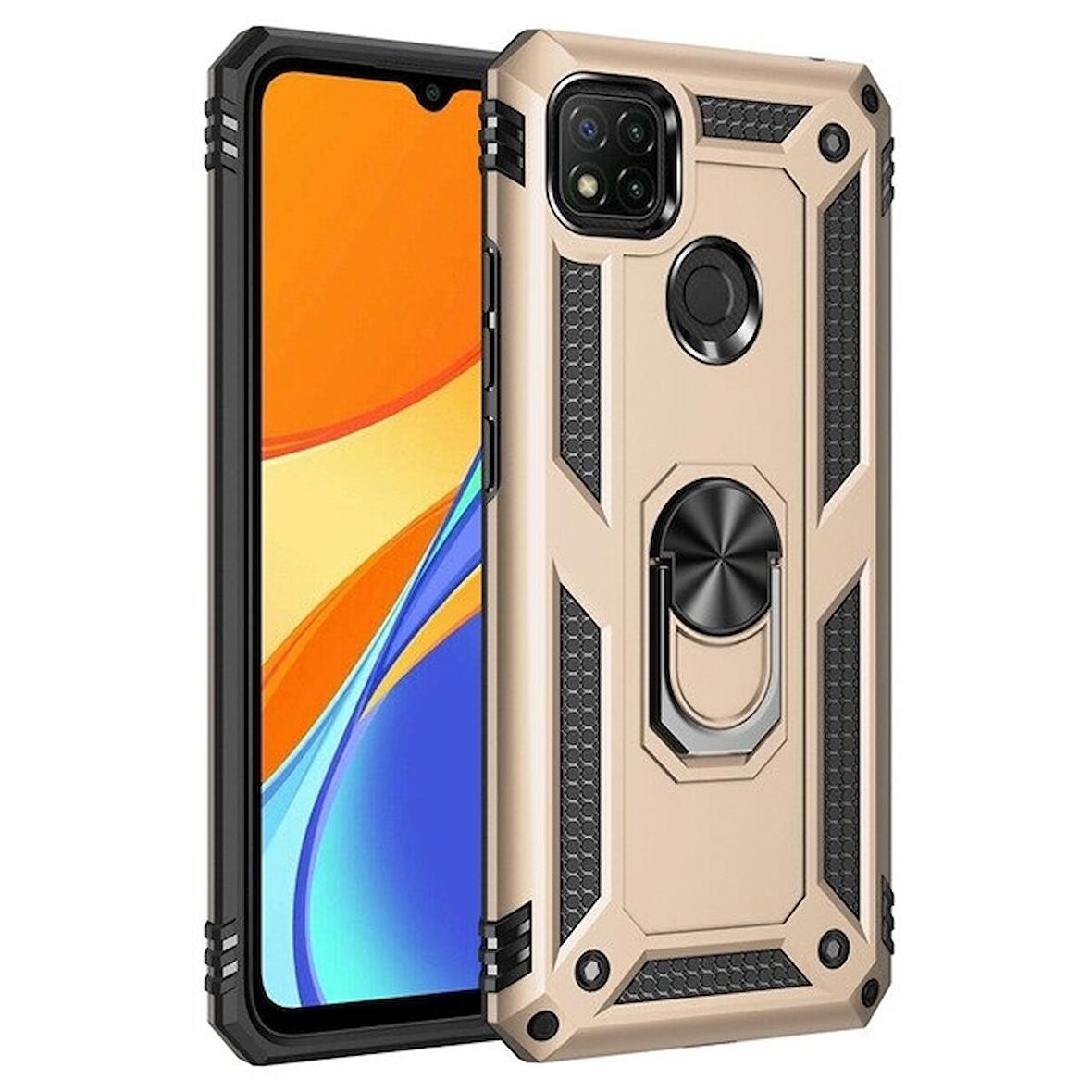 Smcase Xiaomi Redmi 9C Kılıf Vega Yüzüklü Çift Katmanlı Tank Kapak 