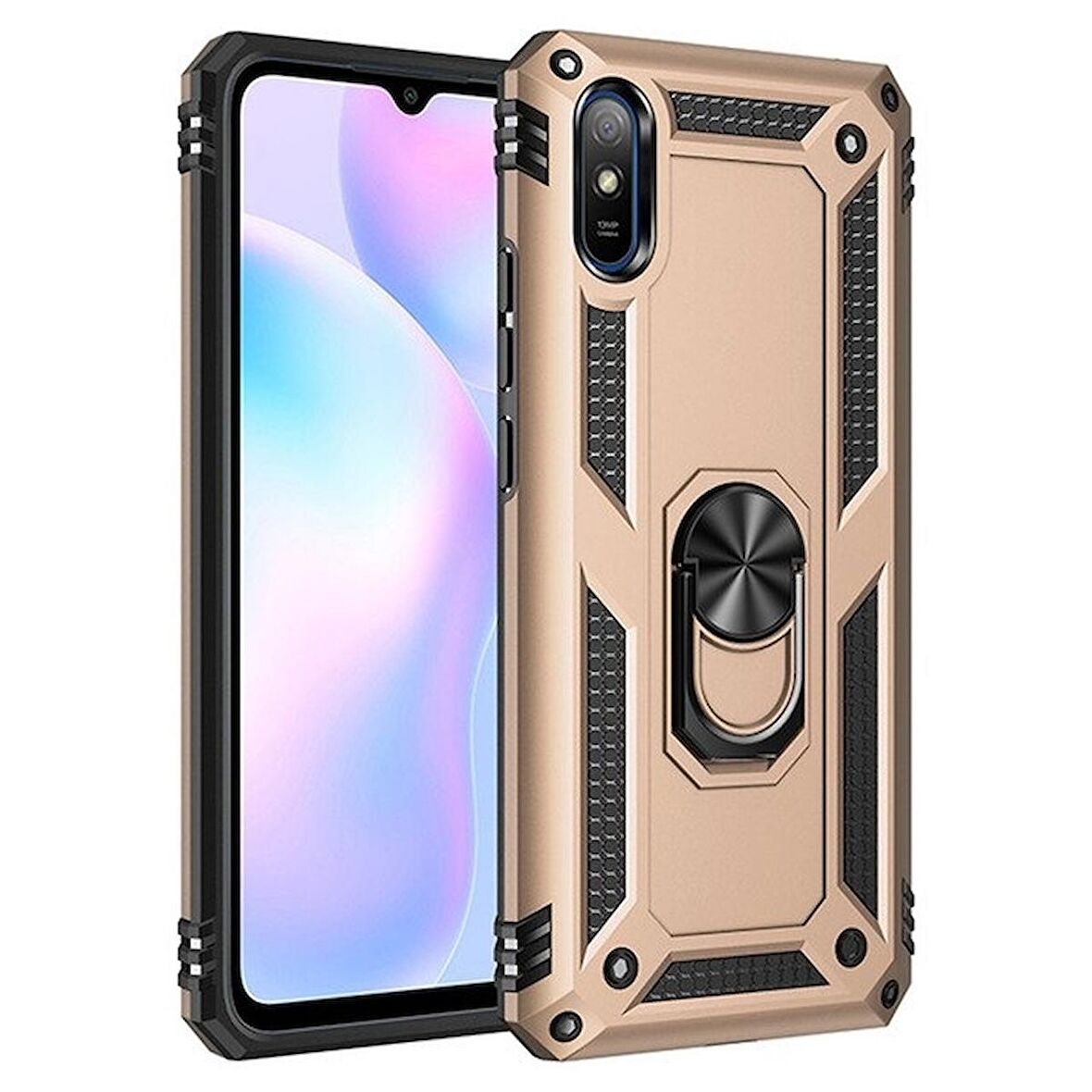 Smcase Xiaomi Redmi 9A Kılıf Vega Yüzüklü Çift Katmanlı Tank Kapak 