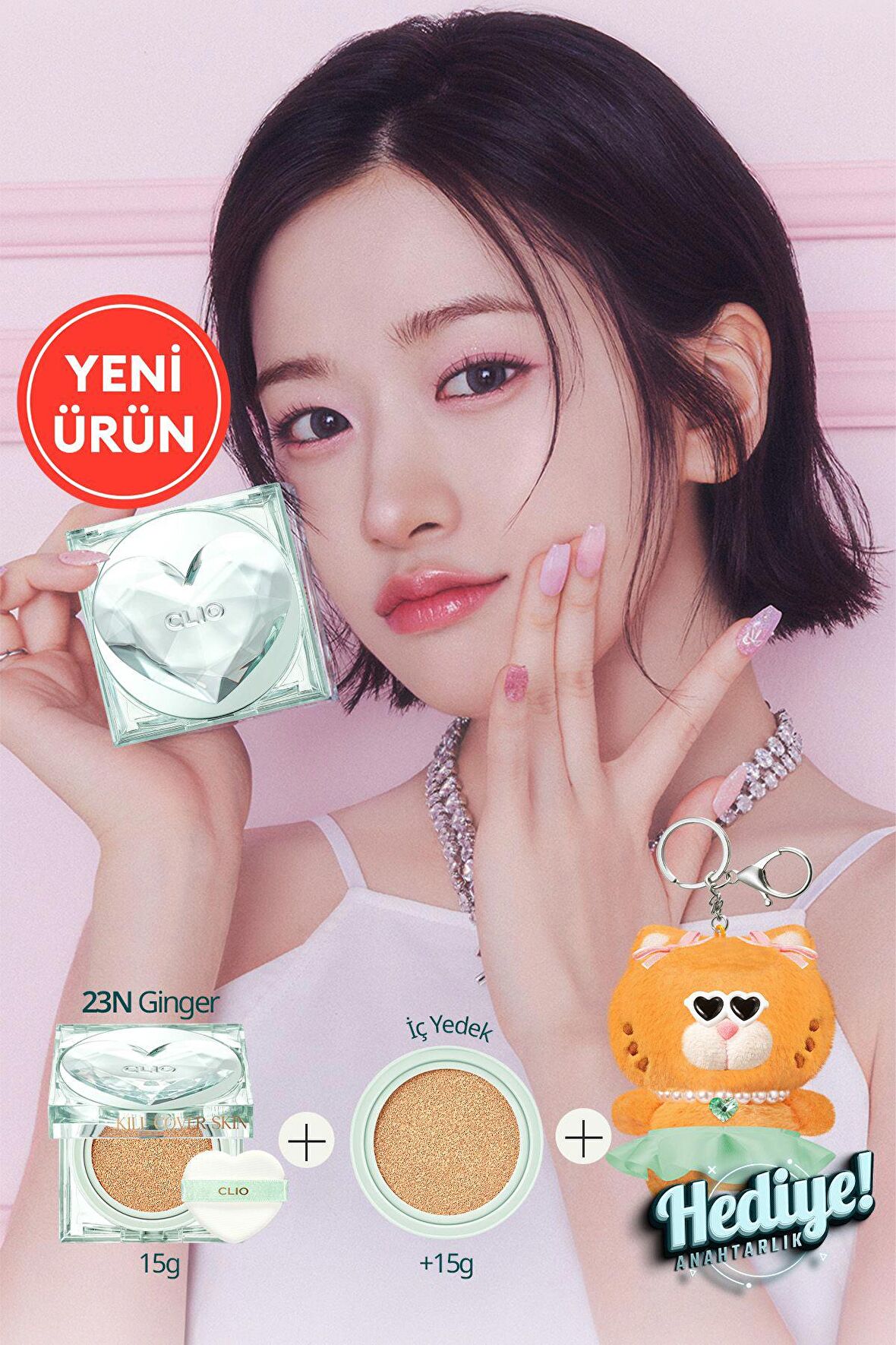 Özel Tasarım Gün Boyu Kalıcı Mat Cushion CLIO Kill Cover Skin Fixer Cushion 23NGinger Luxury Koshort