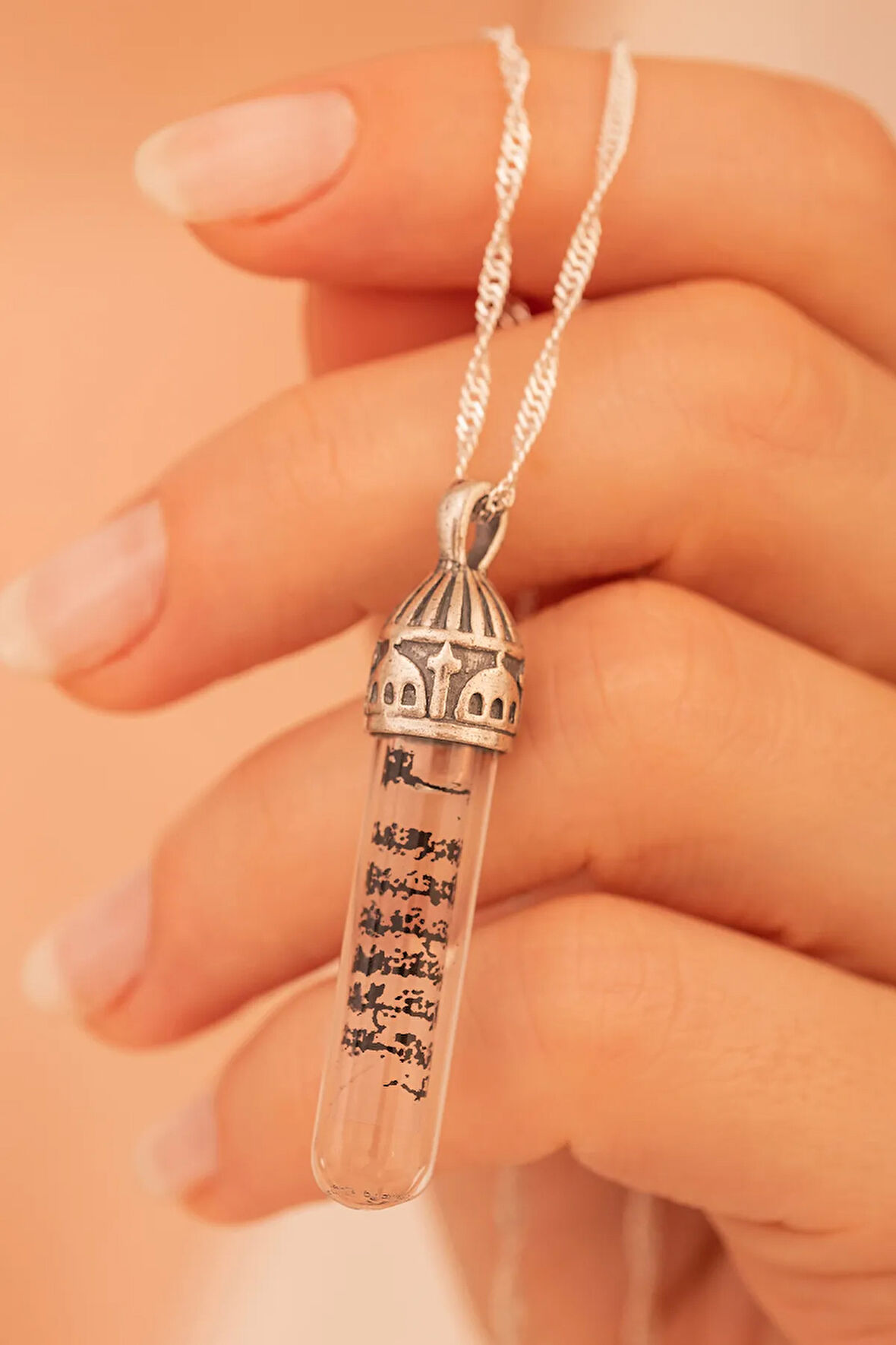 Zemzem Sulu Ayetel Kürsi Yazılı Kadın Gümüş Kolye Zincir