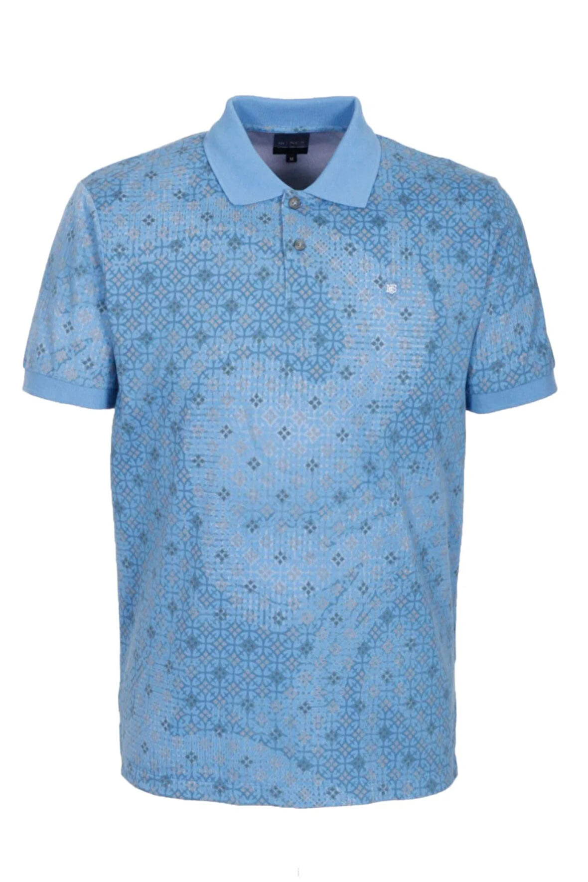 Erkek Polo Yaka Tişört Mavi Slim Fit Ribanalı Kol Pamuklu Baskılı T-shirt NCS JEANS 1252