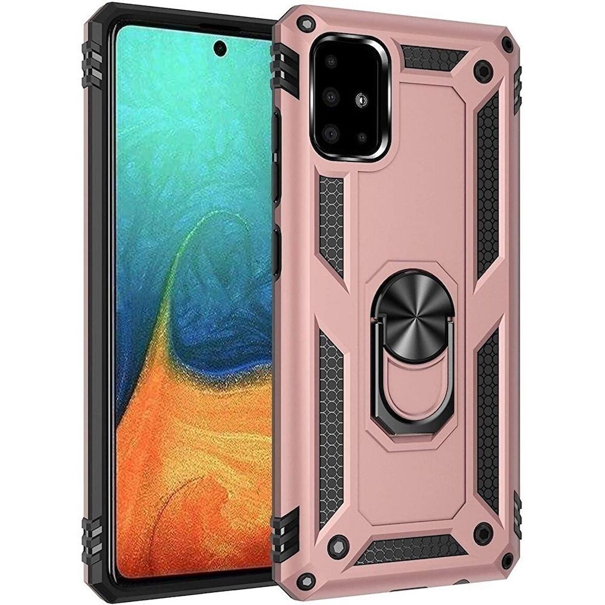 Smcase Samsung Galaxy M51 Kılıf Vega Yüzüklü Standlı Tank Kapak  Nano Ekran Koruyucu